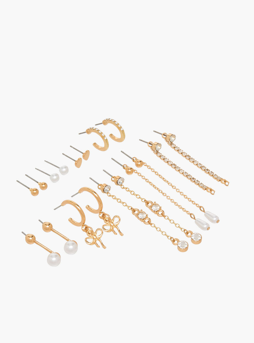 حلقان ميتاليك متنوعة بمكبس إغلاق خلفي من جلو - طقم 9 أزواج-women-watchesandjewellery-jewellery-earrings-image-3