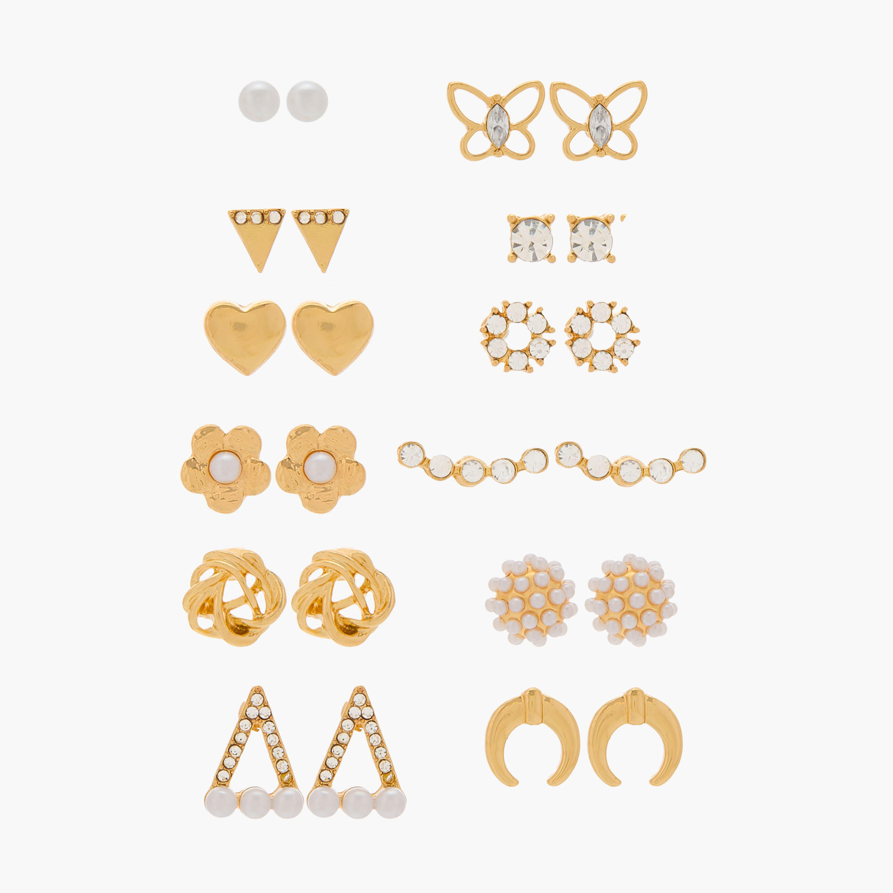 Set of 12 - Gloo Assorted Metallic Stud Earrings with Pushback Closure-women-watchesandjewellery-jewellery-earrings-image-1