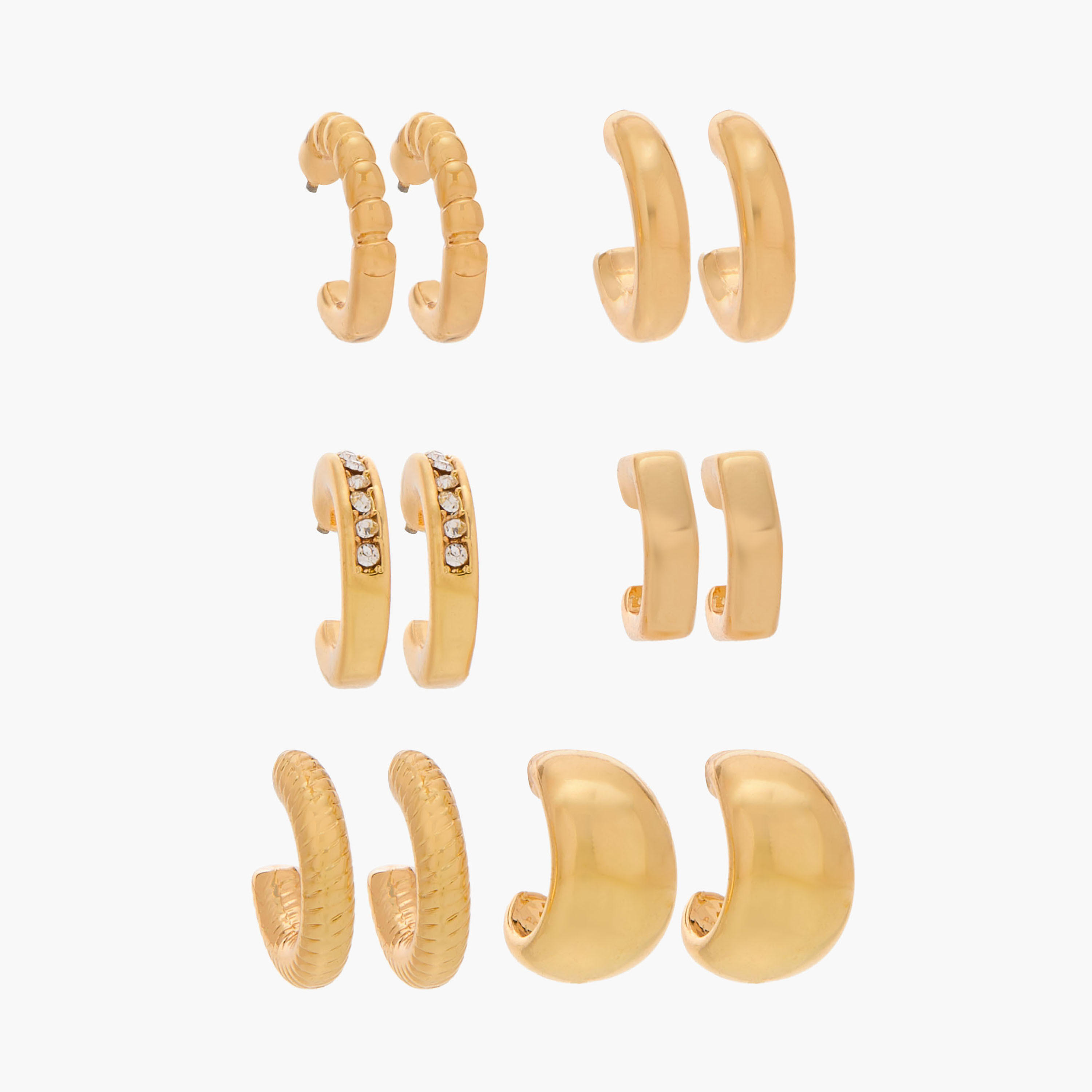 حلقان ميتاليك بمكبس إغلاق خلفي من جلو - طقم 6 أزواج-women-watchesandjewellery-jewellery-earrings-image-1