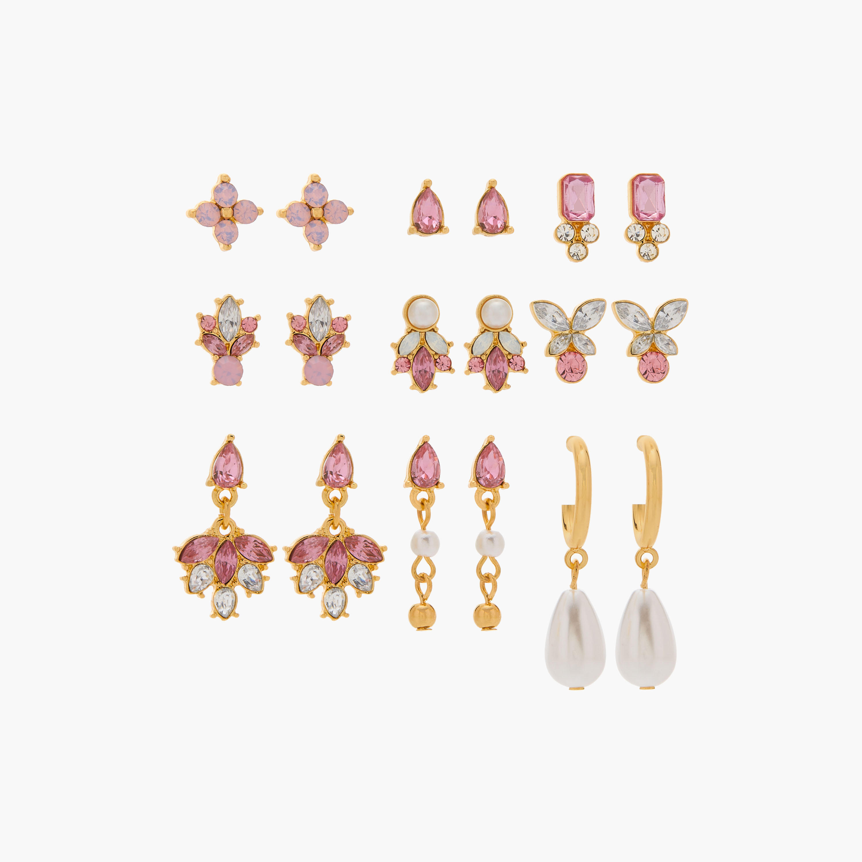 حلقان مزينة بالأحجار بمكبس إغلاق خلفي من جلو - طقم 9 أزواج-women-watchesandjewellery-jewellery-earrings-image-1