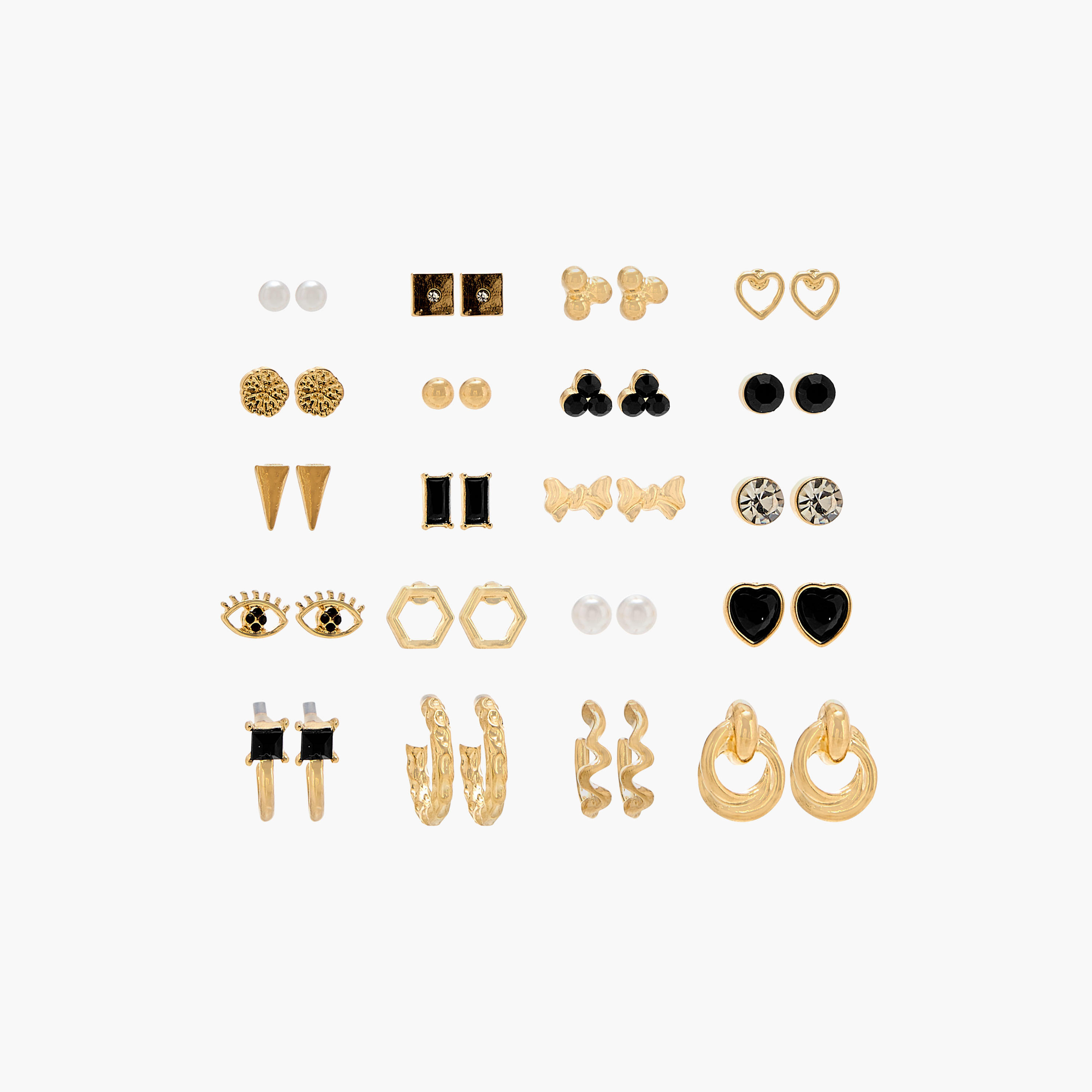 حلقان معدنية متنوعة بمكبس إغلاق خلفي - طقم من 20 قطعة-women-watchesandjewellery-jewellery-earrings-image-1