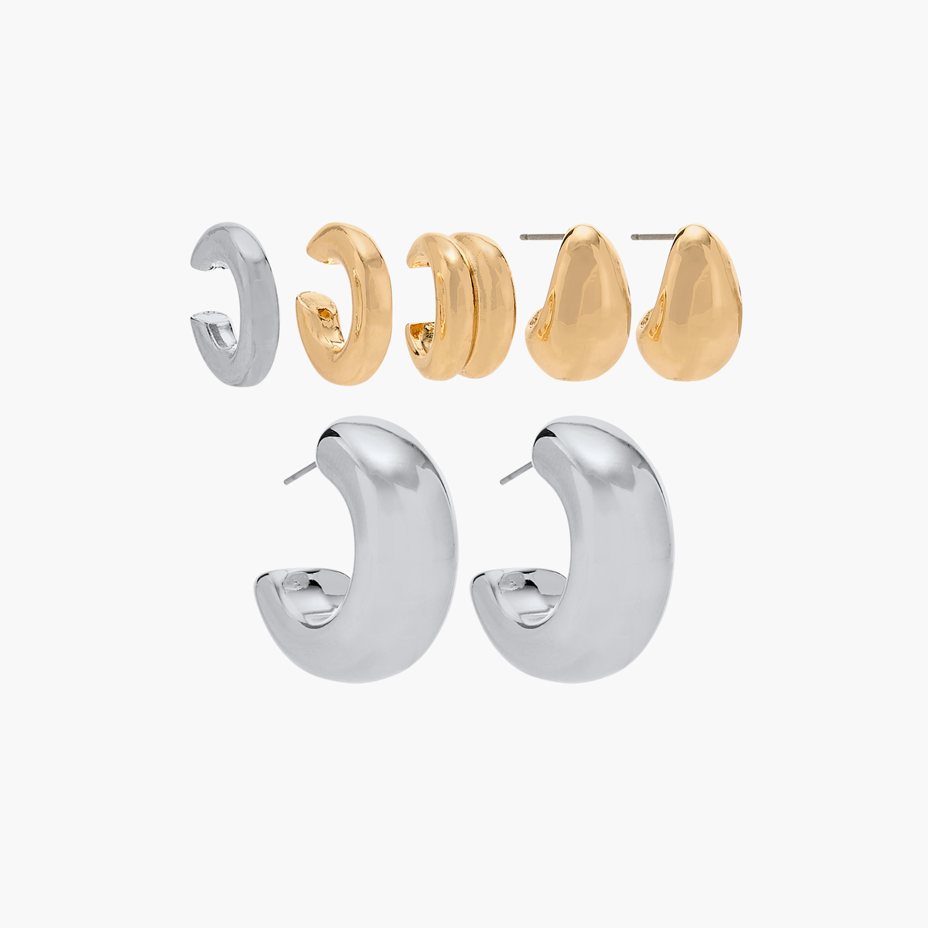 حلقان ميتاليك بمكبس إغلاق خلفي - طقم من 5 أزواج-women-watchesandjewellery-jewellery-earrings-image-1