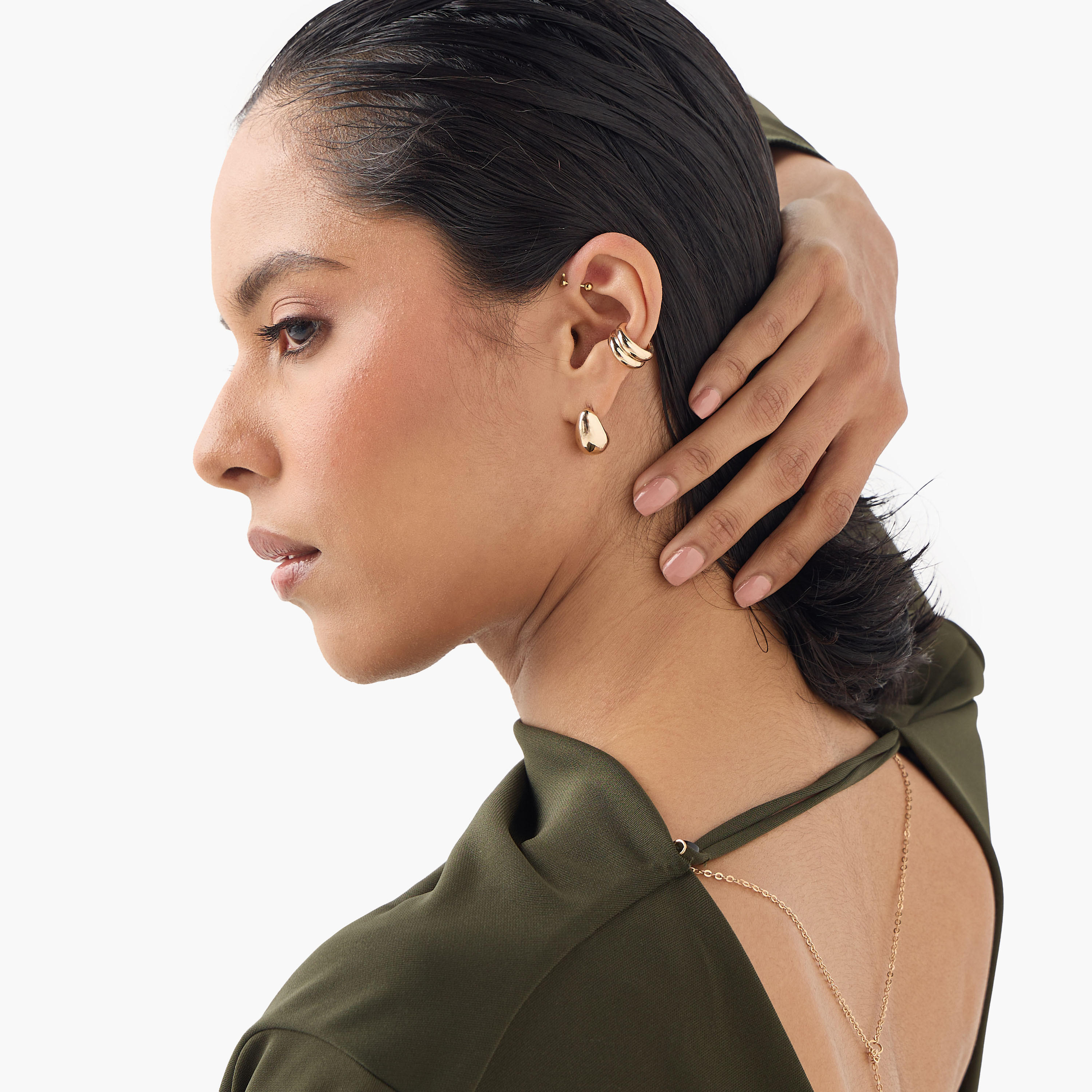حلقان ميتاليك بمكبس إغلاق خلفي - طقم من 5 أزواج-women-watchesandjewellery-jewellery-earrings-image-2