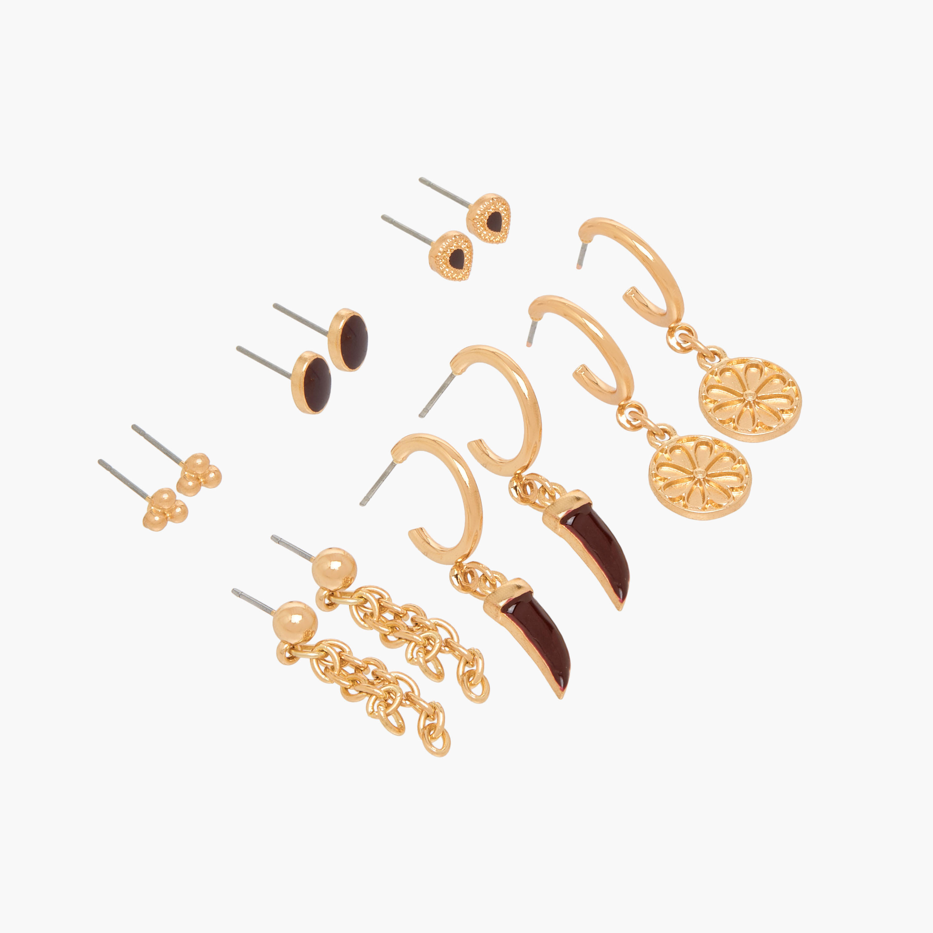 حلقان ميتاليك متنوعة بمكبس إغلاق خلفي - طقم من 6 أزواج-women-watchesandjewellery-jewellery-earrings-image-2