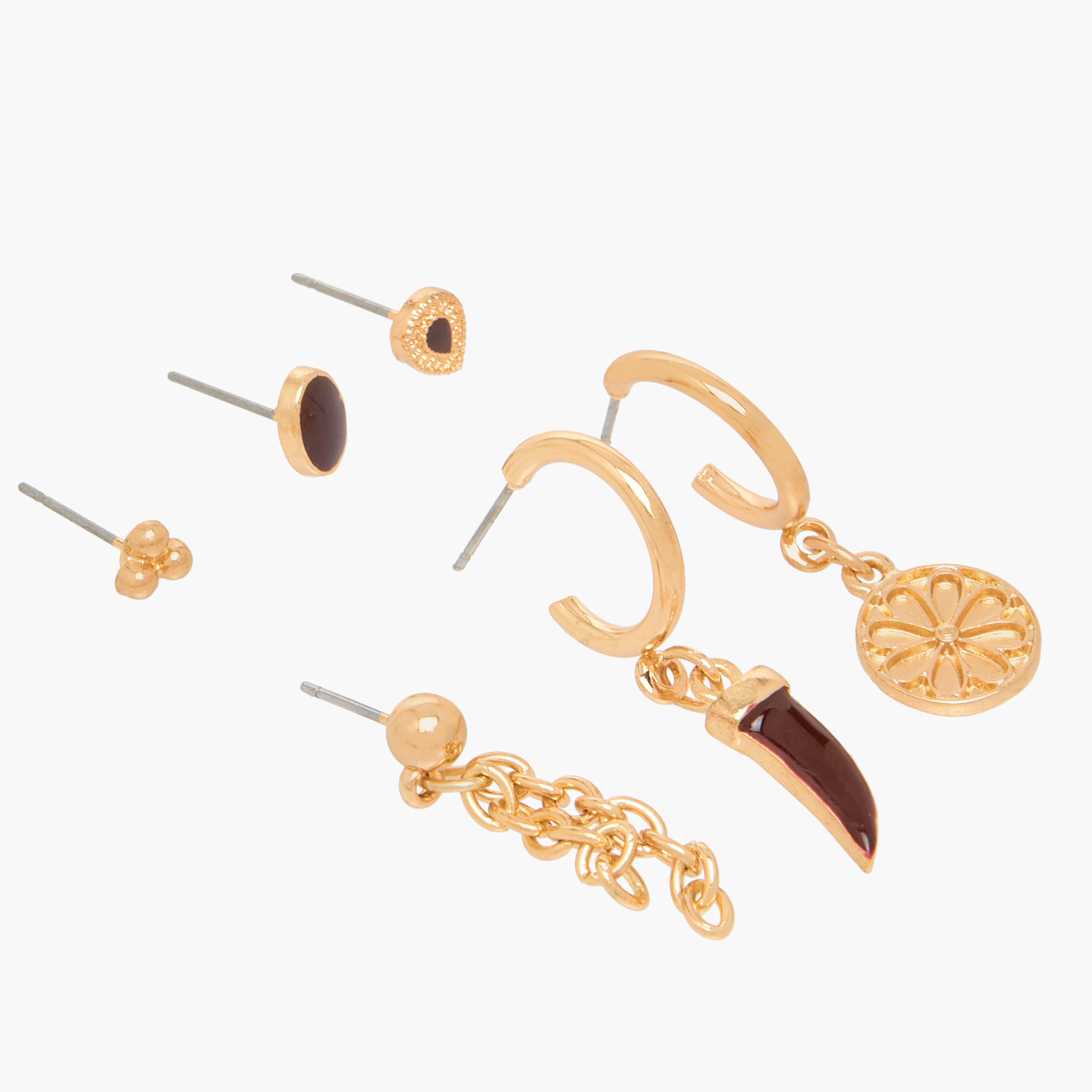 حلقان ميتاليك متنوعة بمكبس إغلاق خلفي - طقم من 6 أزواج-women-watchesandjewellery-jewellery-earrings-image-3