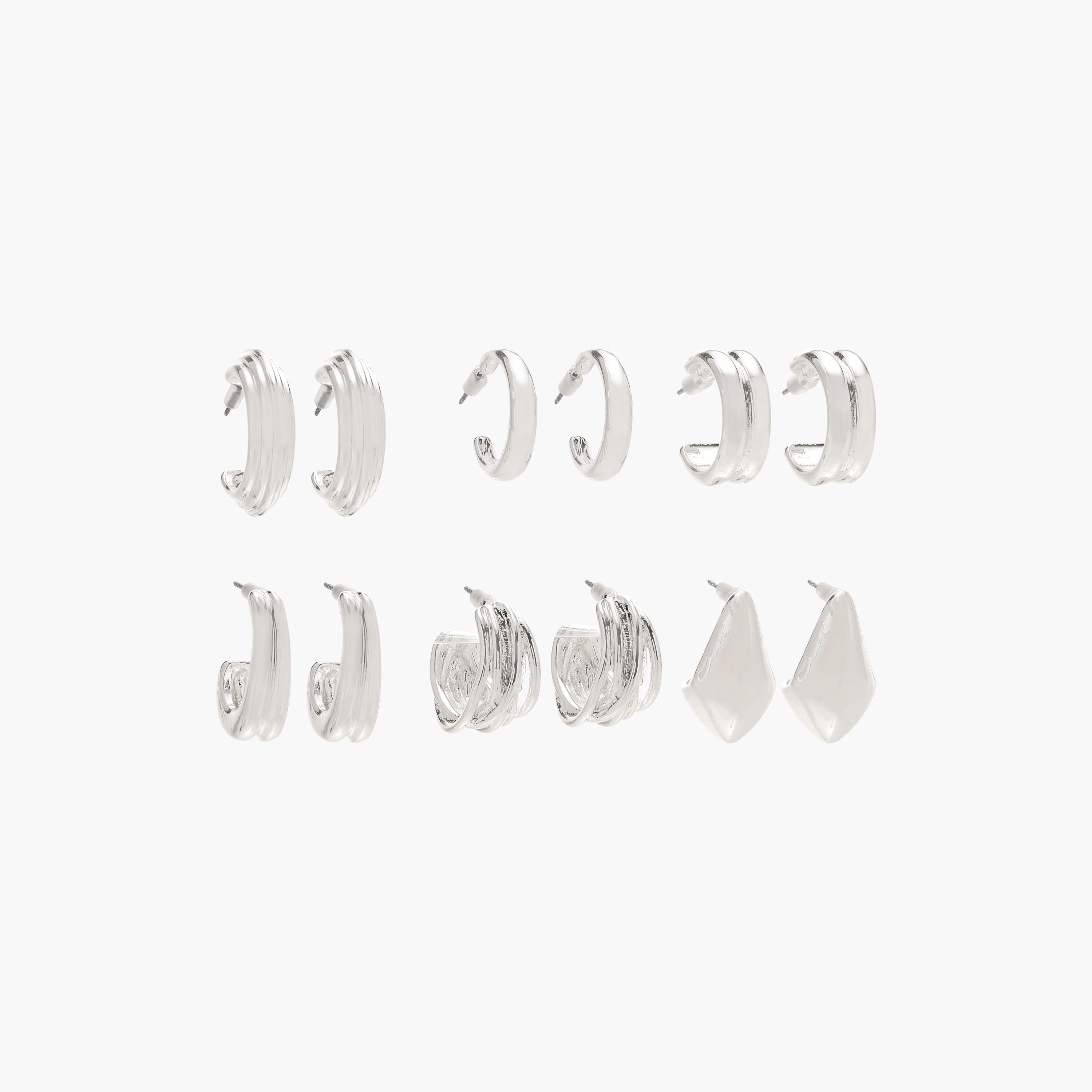 حلقان ميتاليك بمكبس إغلاق خلفي - طقم من 6 أزواج-women-watchesandjewellery-jewellery-earrings-image-1