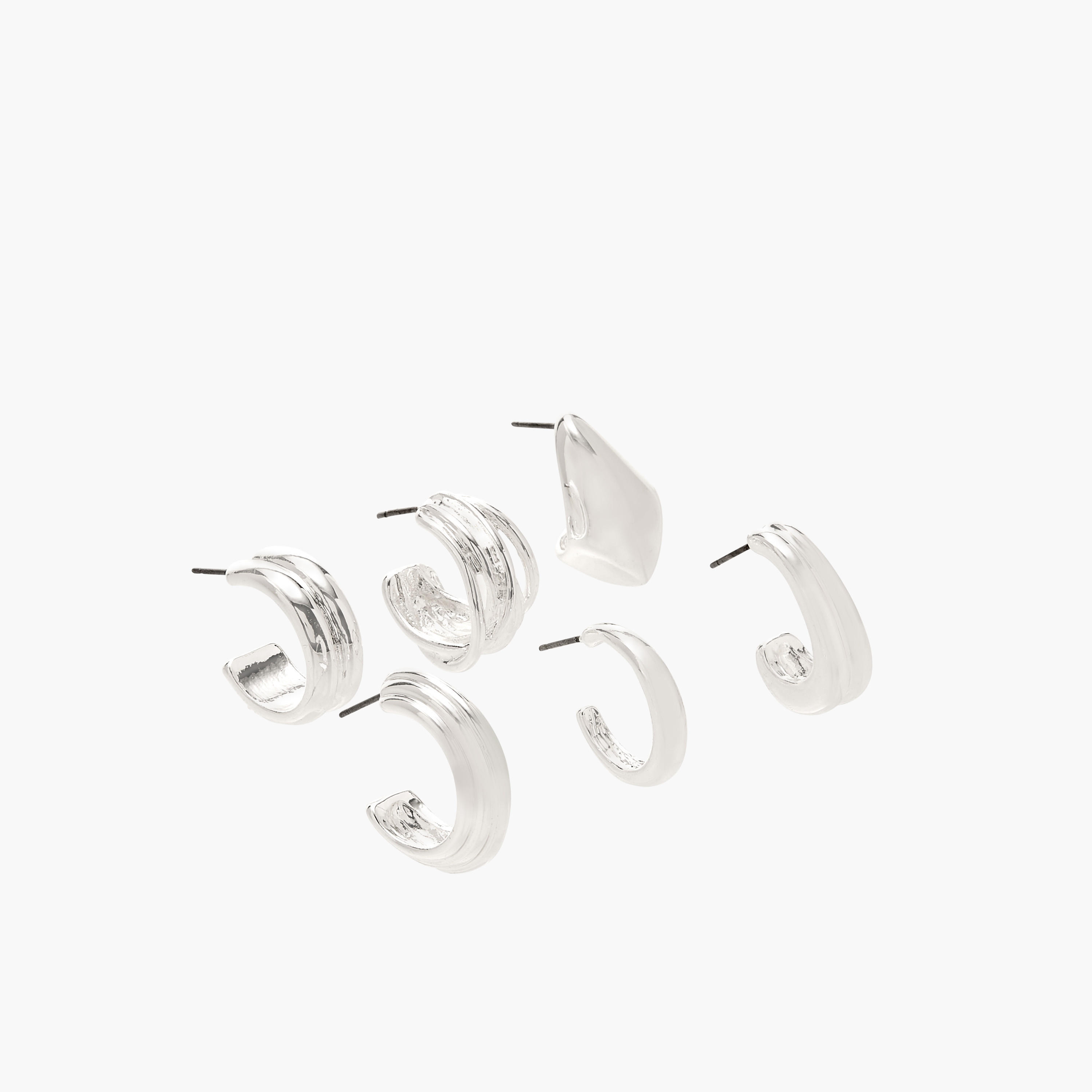 حلقان ميتاليك بمكبس إغلاق خلفي - طقم من 6 أزواج-women-watchesandjewellery-jewellery-earrings-image-3