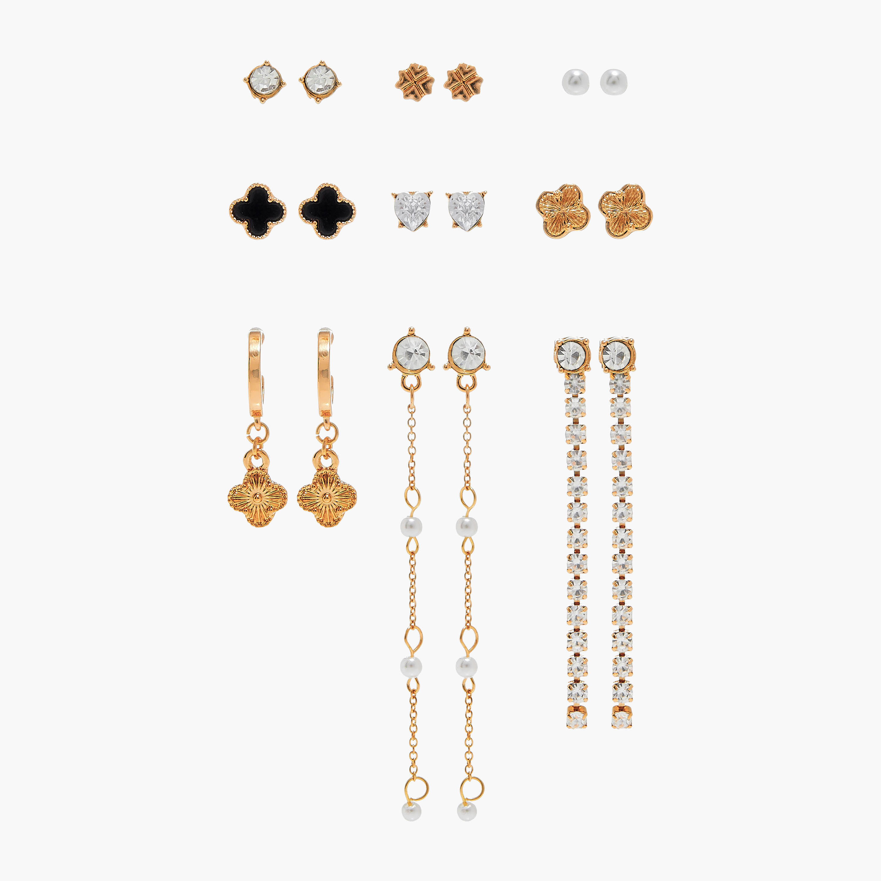 حلقان متنوعة بمكبس إغلاق خلفي - طقم من 9 أزواج-women-watchesandjewellery-jewellery-earrings-image-5