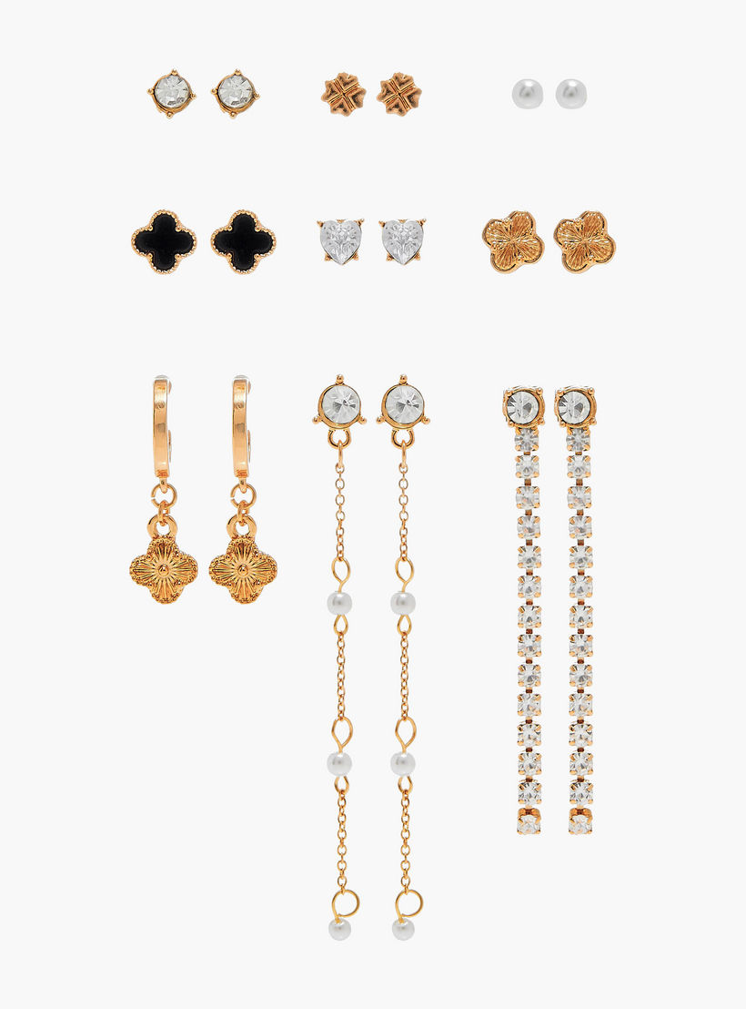 حلقان متنوعة بمكبس إغلاق خلفي - طقم من 9 أزواج-women-watchesandjewellery-jewellery-earrings-image-5
