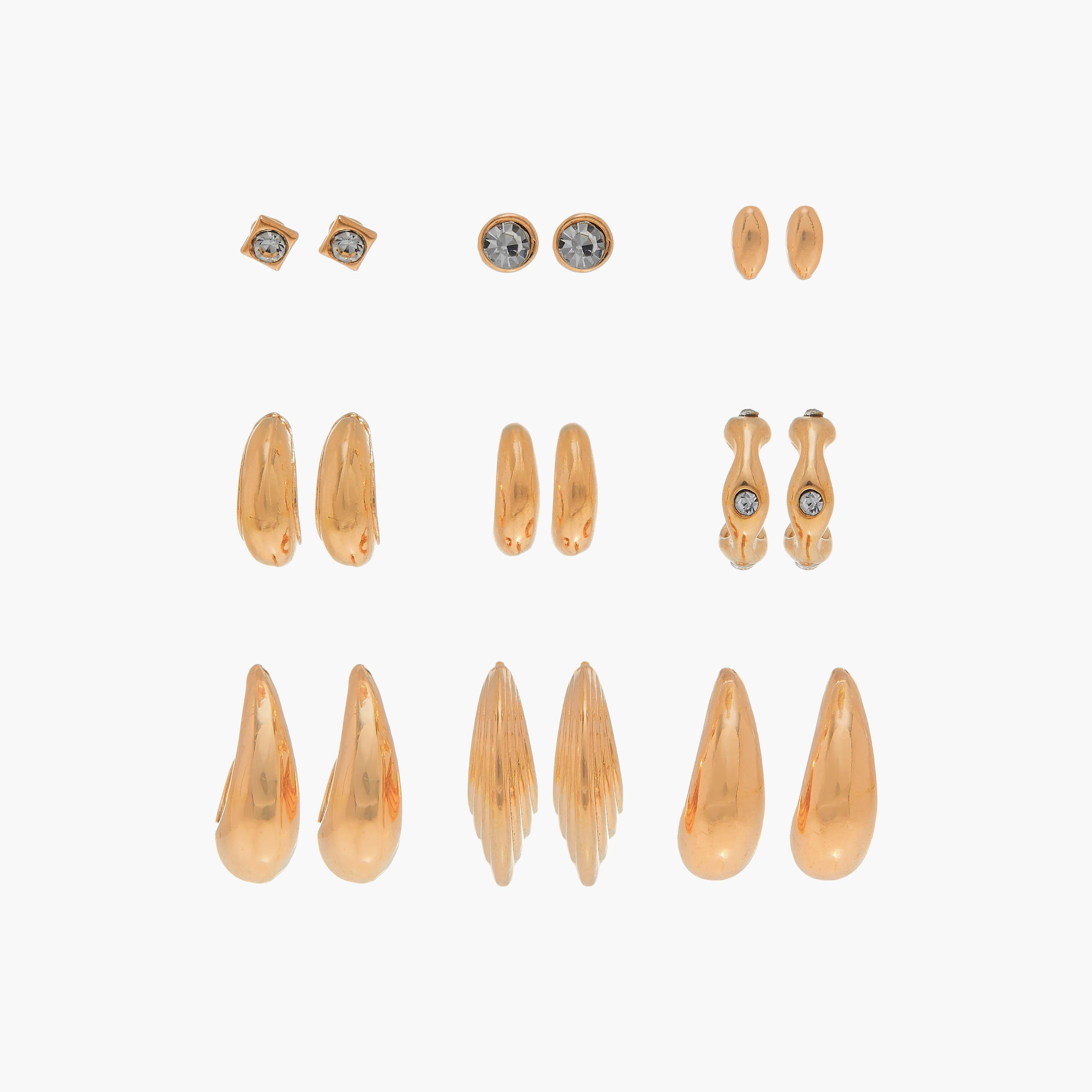 حلقان متنوعة بمكبس إغلاق خلفي - طقم من 9 أزواج-women-watchesandjewellery-jewellery-earrings-image-1