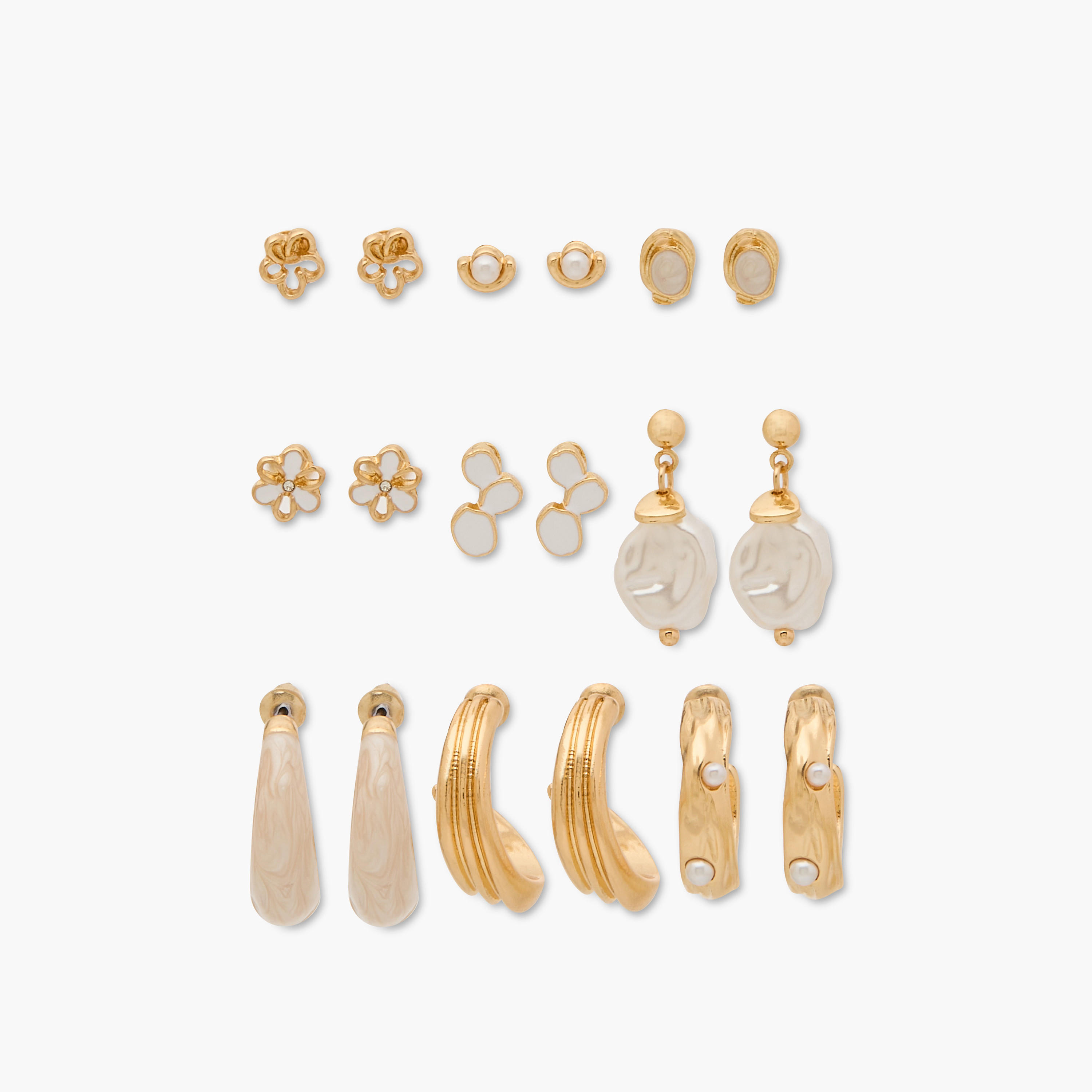 حلق بتفاصيل مينا ومكبس إغلاق خلفي - طقم من 9 أزواج-women-watchesandjewellery-jewellery-earrings-image-1