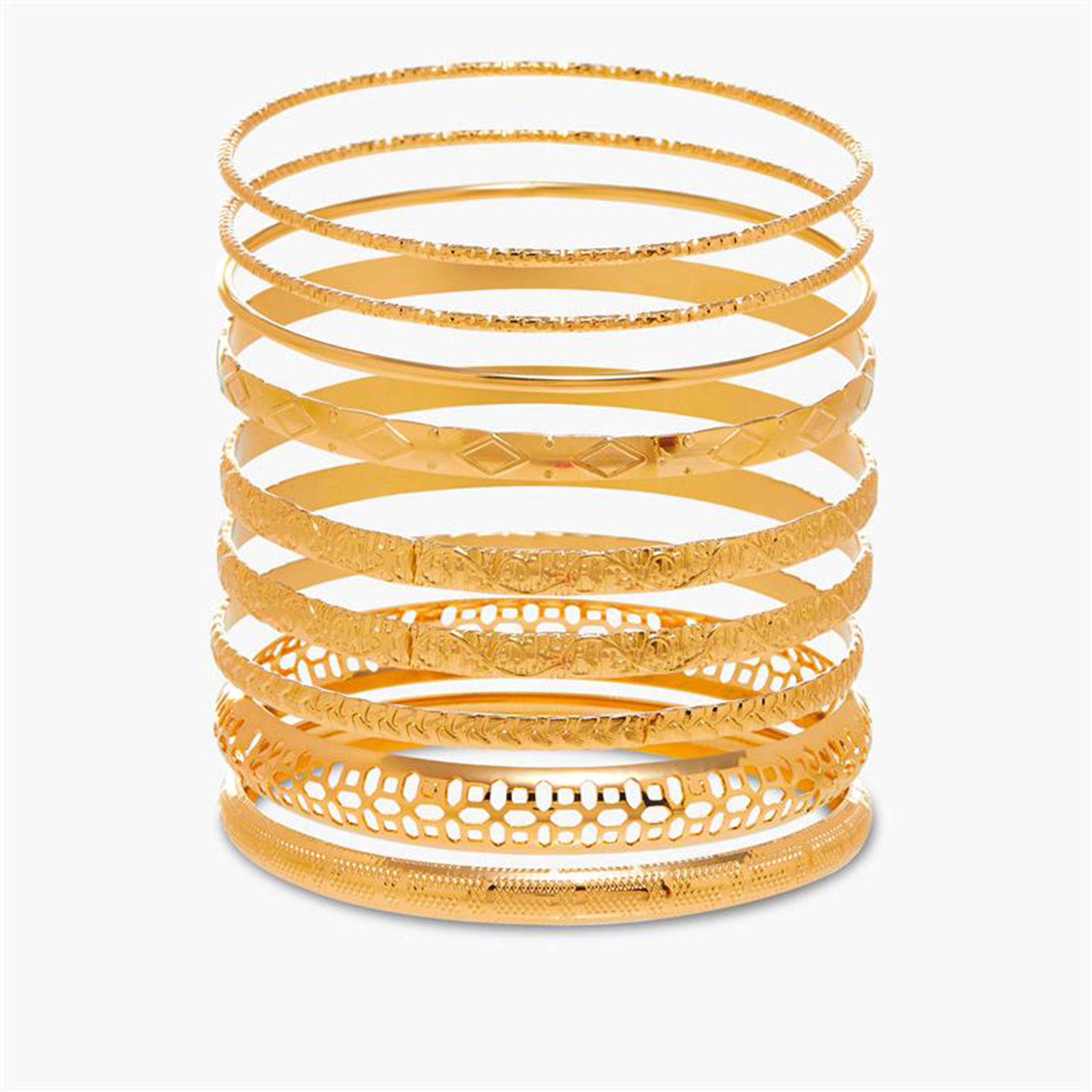 أساور معدنية بارزة الملمس - طقم 9 قطع-women-watchesandjewellery-jewellery-banglesandbracelets-image-10