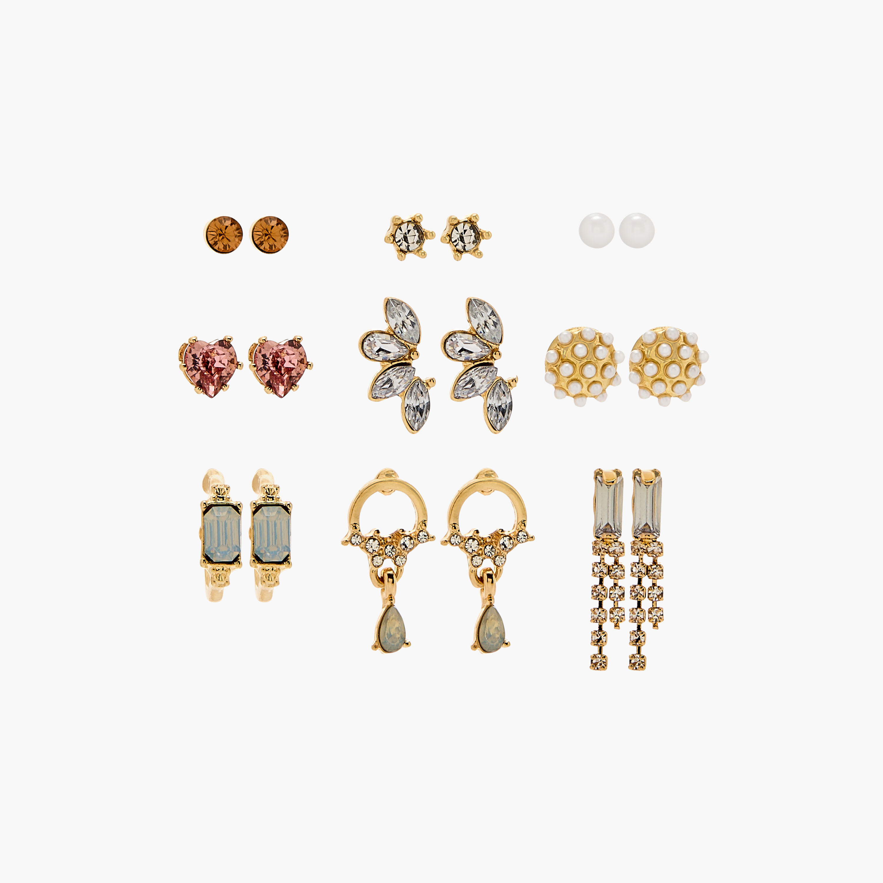 Set of 9 - Assorted Metallic Earrings with Pushback Closure-women-watchesandjewellery-jewellery-earrings-image-1