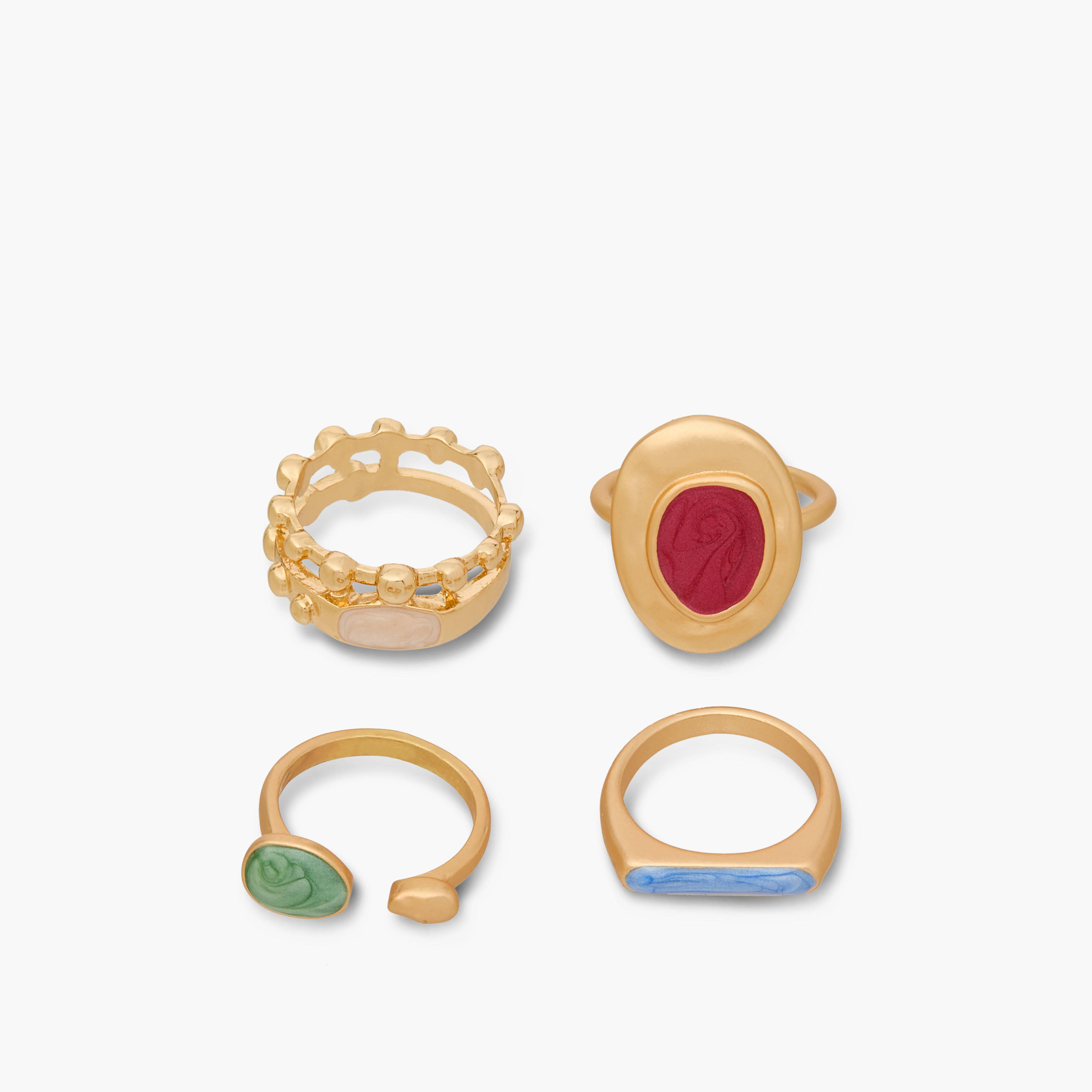 خواتم مطلية بالمينا - طقم 4 قطع-women-watchesandjewellery-jewellery-rings-image-1