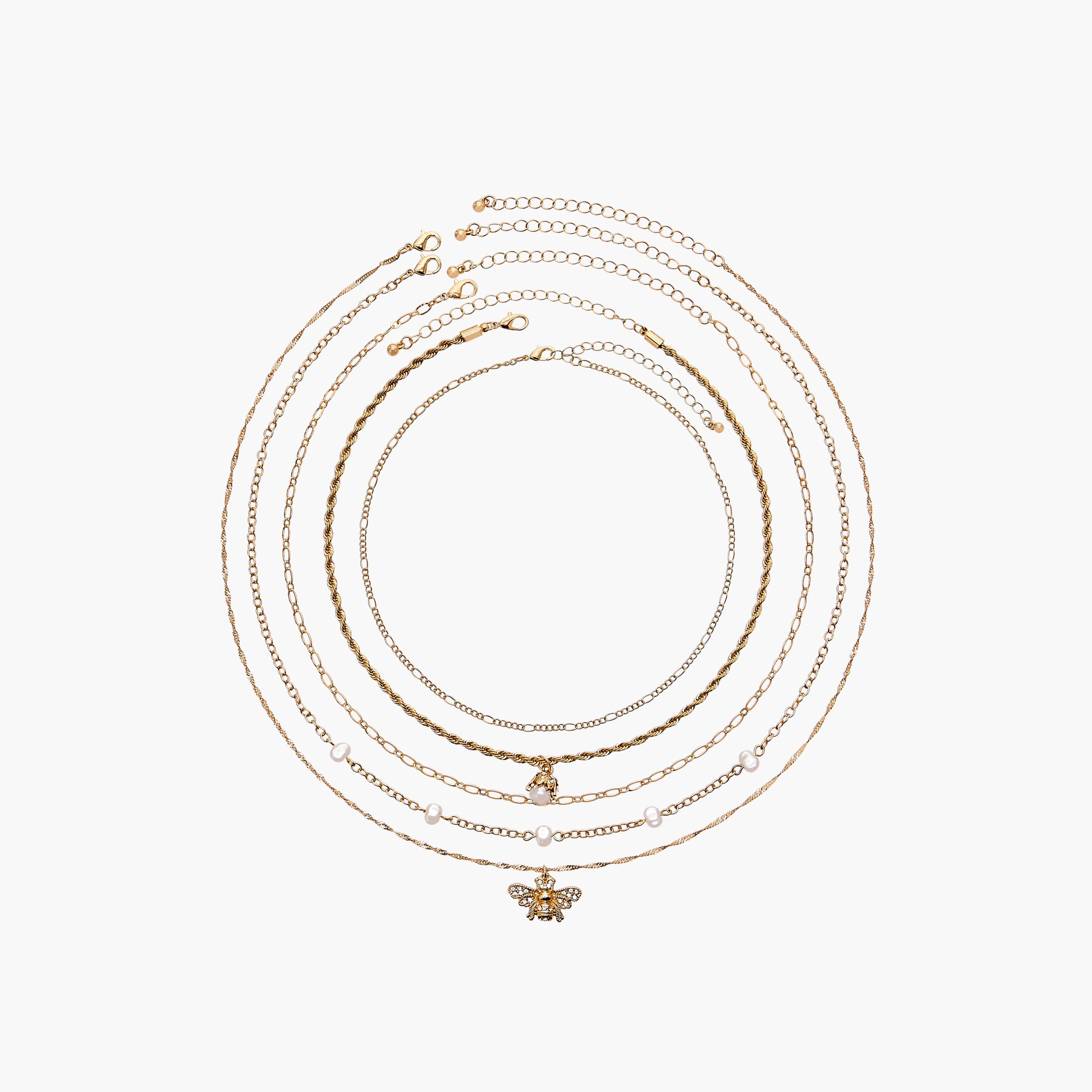 عقد ميتاليك بمشبك إغلاق - طقم من 5 قطع متنوعة-women-watchesandjewellery-jewellery-necklacesandpendants-image-1