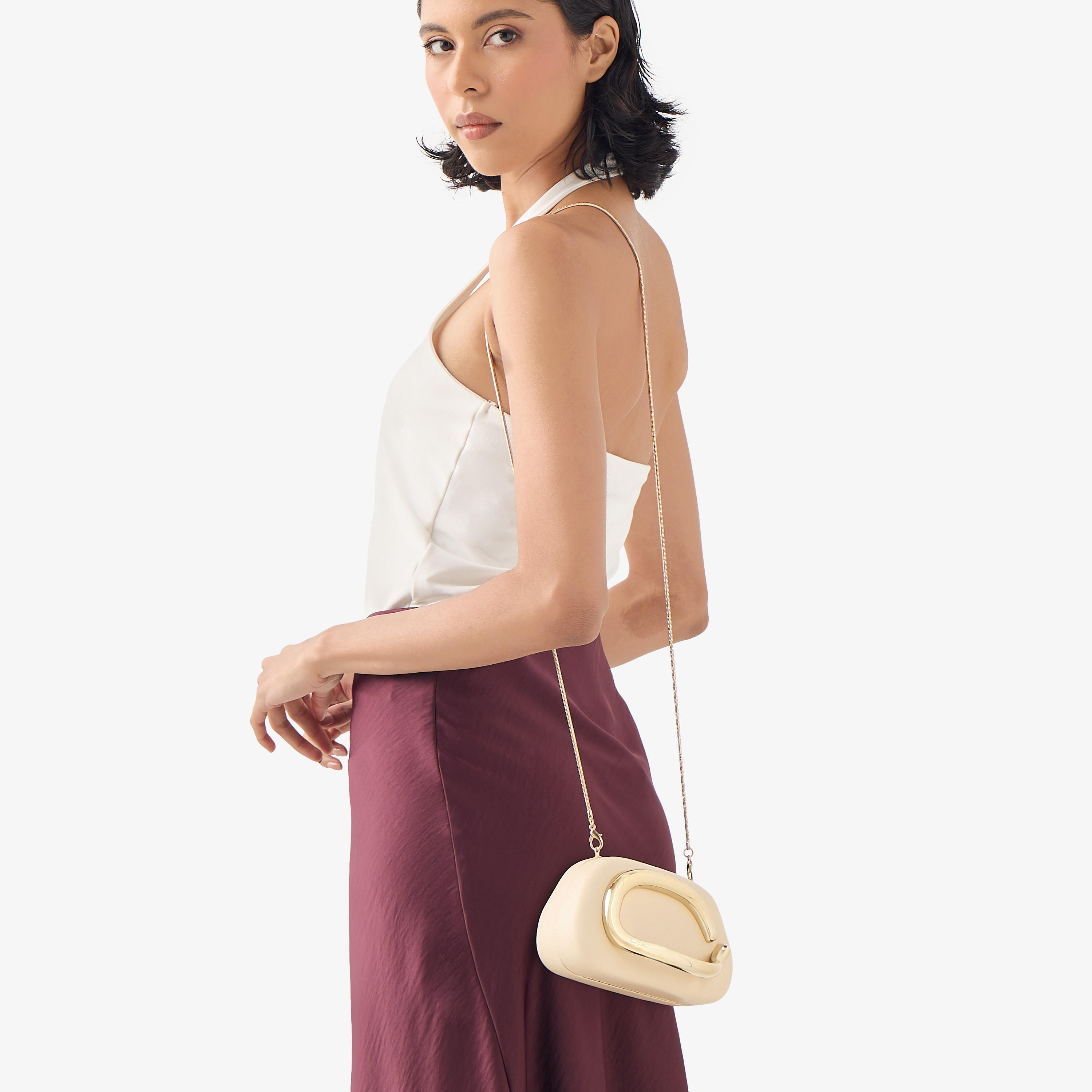 Metal Trim Clutch Bag with Chain Strap-women-bagsandwallets-handbags-image-9