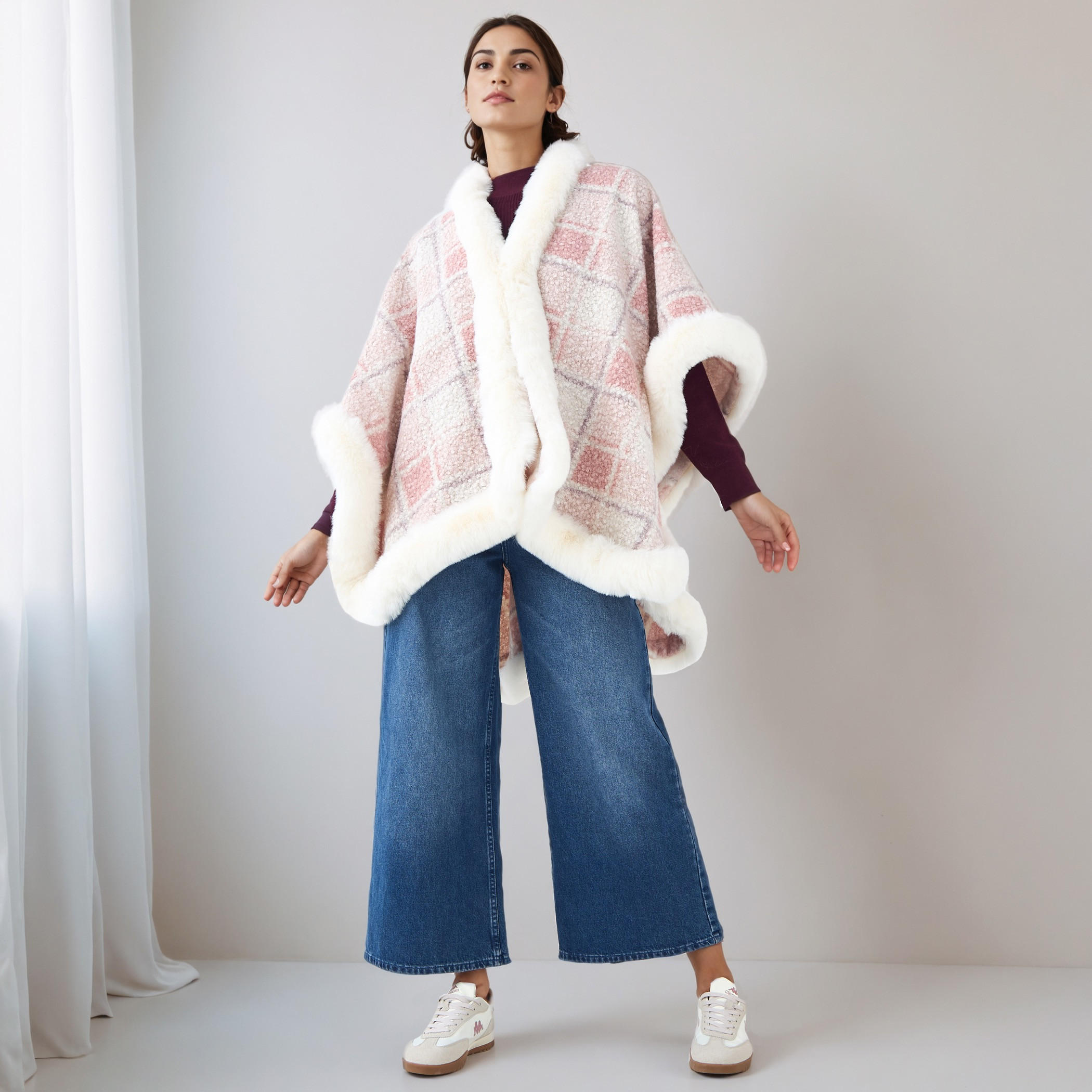 Longline Checked Cape-women-winterwear-cardigansandjumpers-cardigans-image-2