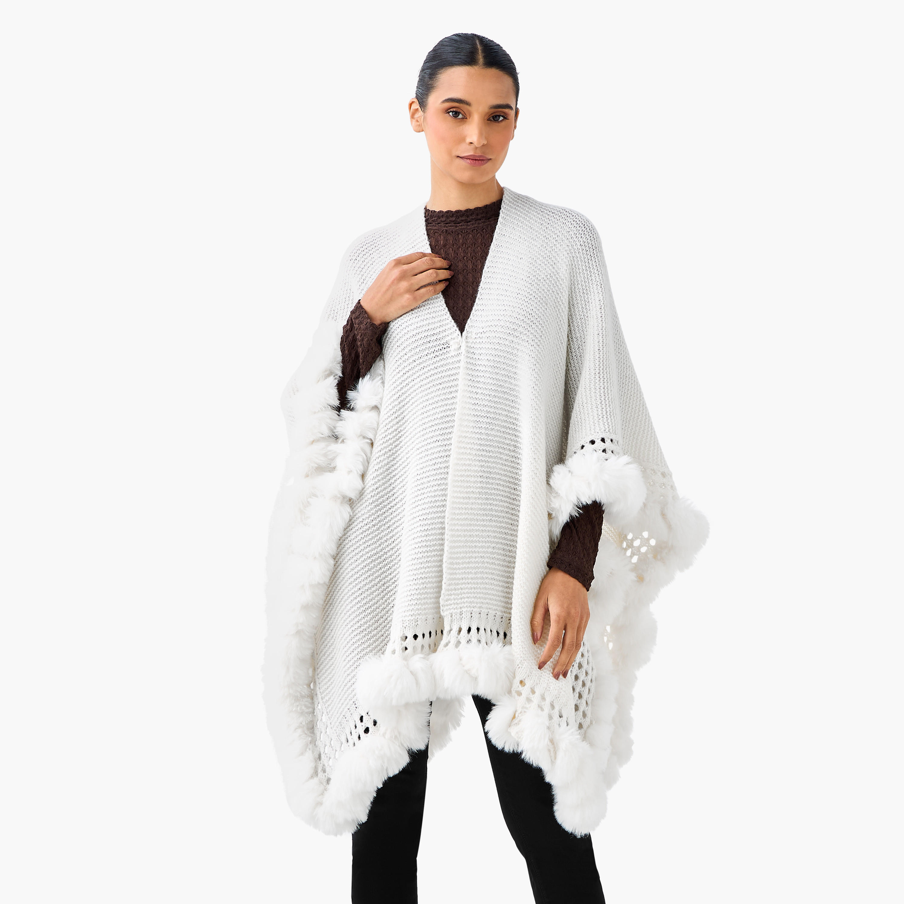 كاب بوليستر بارز الملمس وتفاصيل فرو-women-winterwear-cardigansandjumpers-cardigans-image-5