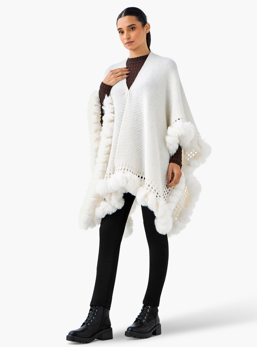 كاب بوليستر بارز الملمس وتفاصيل فرو-women-winterwear-cardigansandjumpers-cardigans-image-4