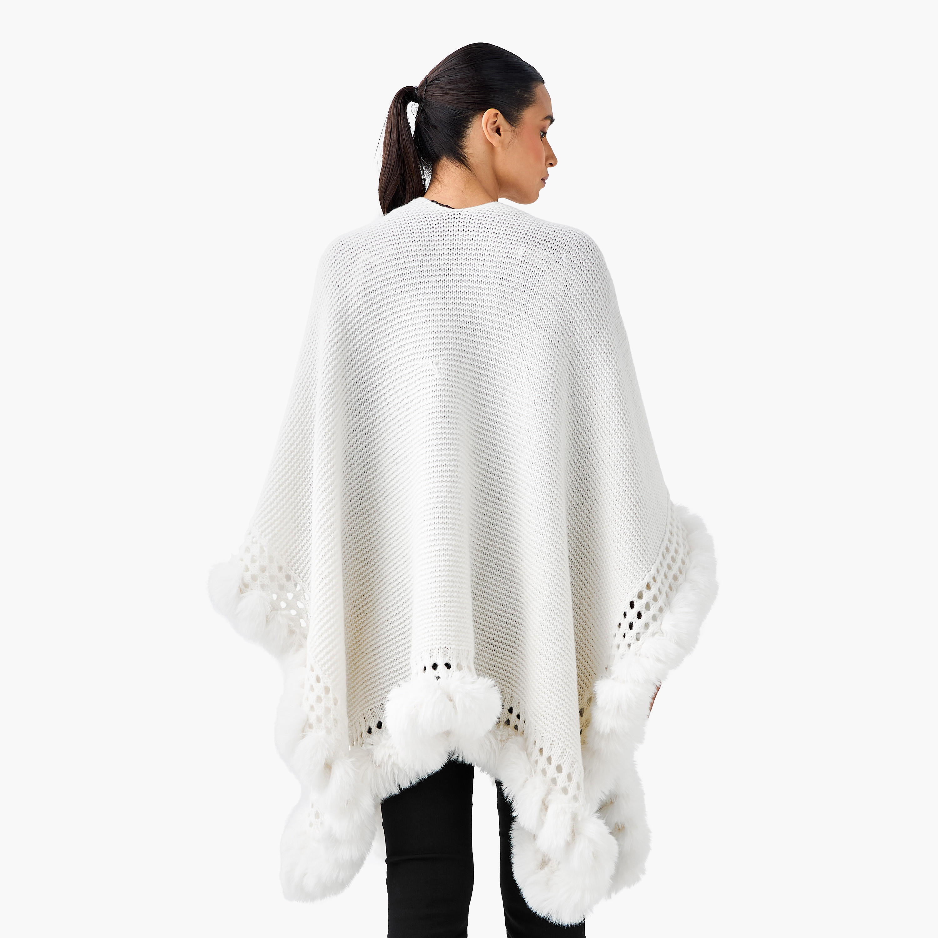 كاب بوليستر بارز الملمس وتفاصيل فرو-women-winterwear-cardigansandjumpers-cardigans-image-3