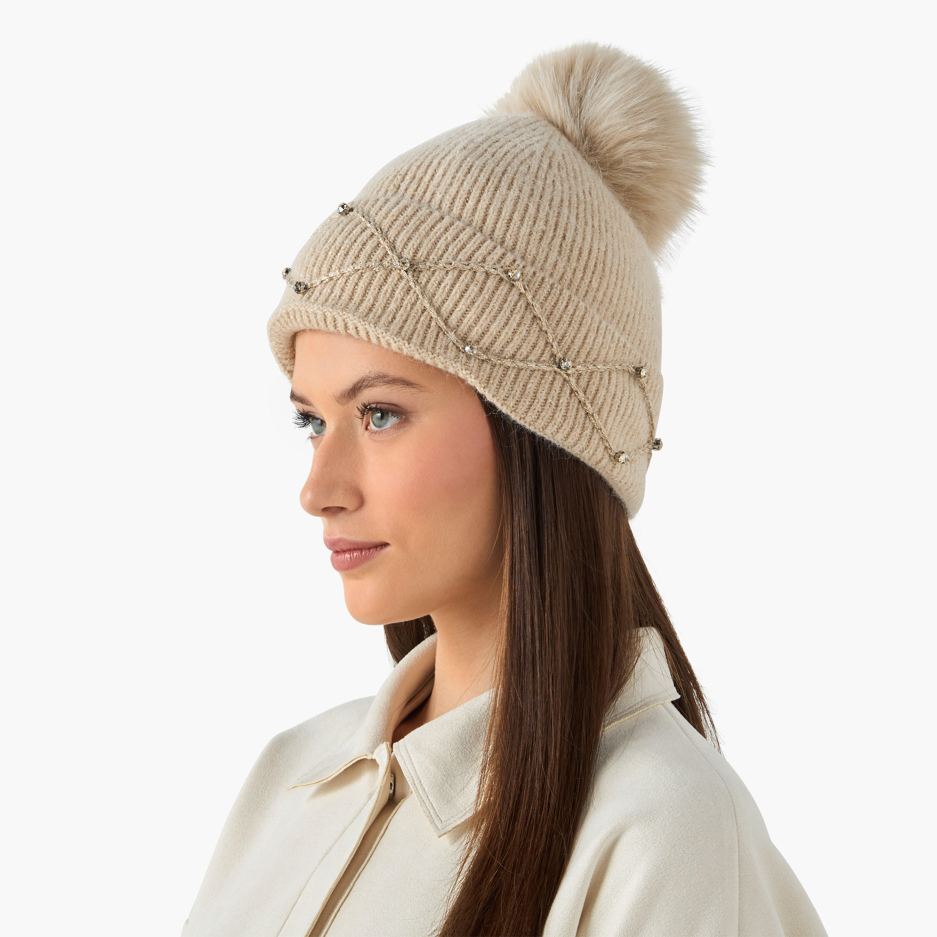 Embellished Pom-Pom Detail Beanie-women-clothingaccessories-capsandhats-image-2