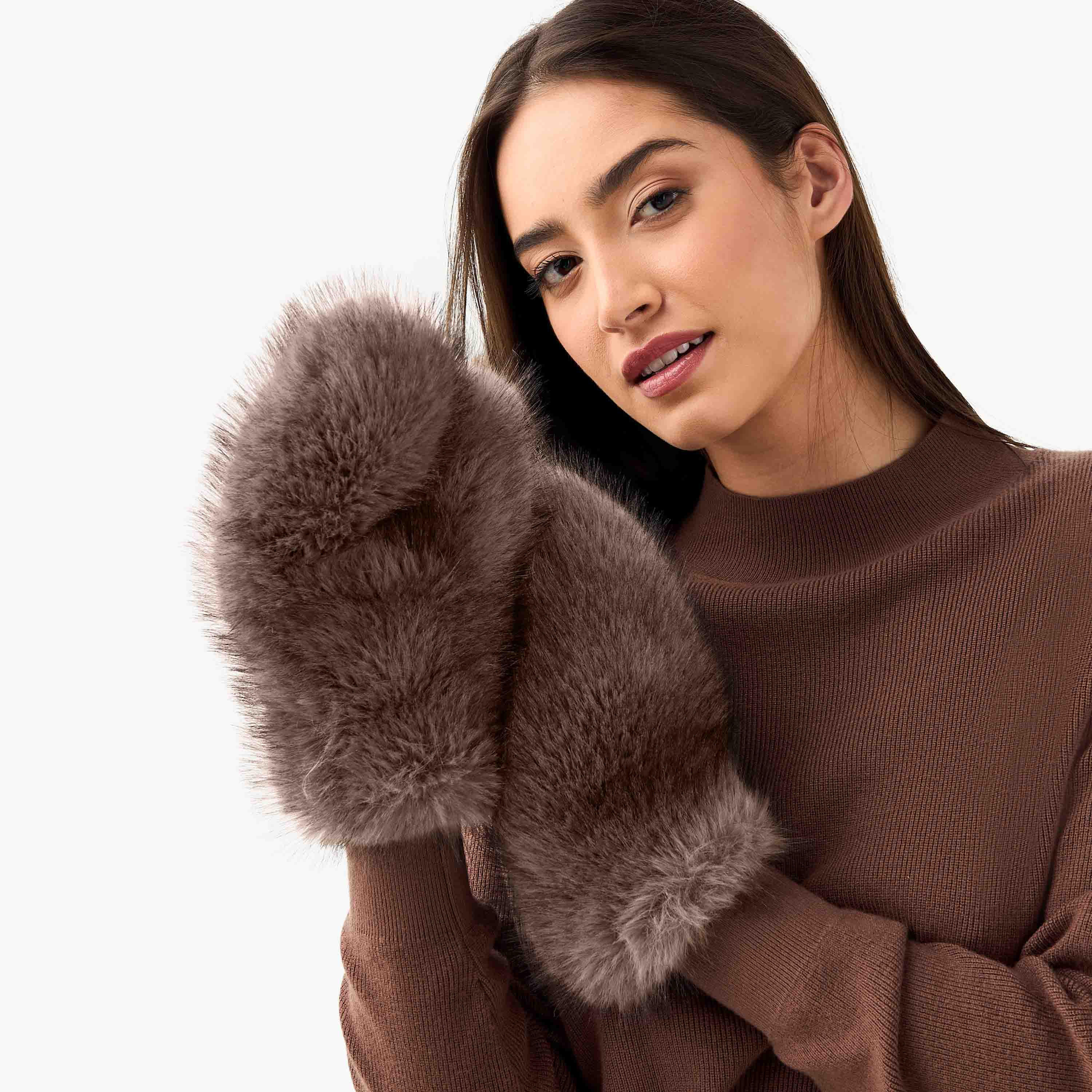 Winter Furry Mittens-women-winterwear-gloves-image-2
