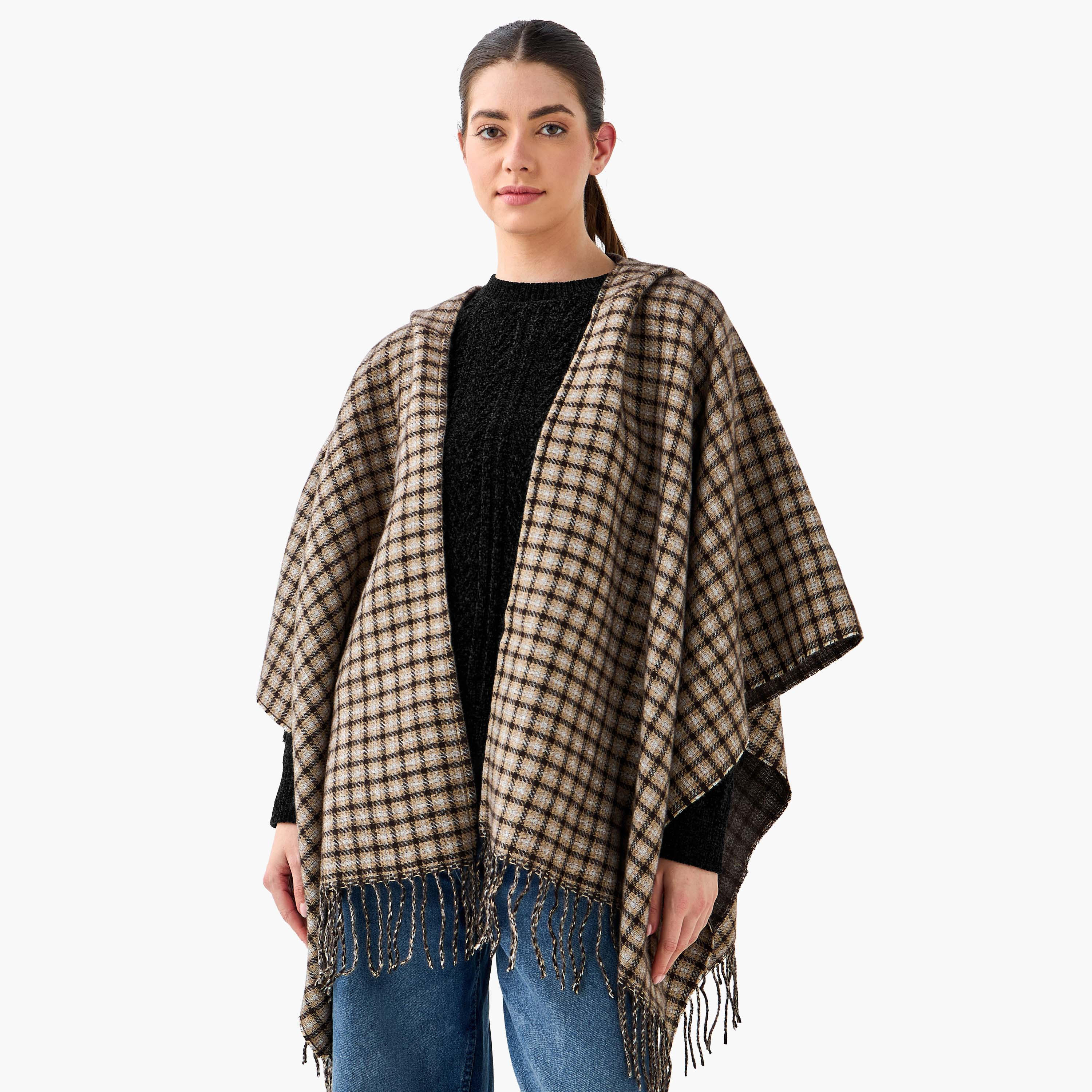 سترة كاب بوليستر بني بقبعة-women-winterwear-cardigansandjumpers-cardigans-image-6