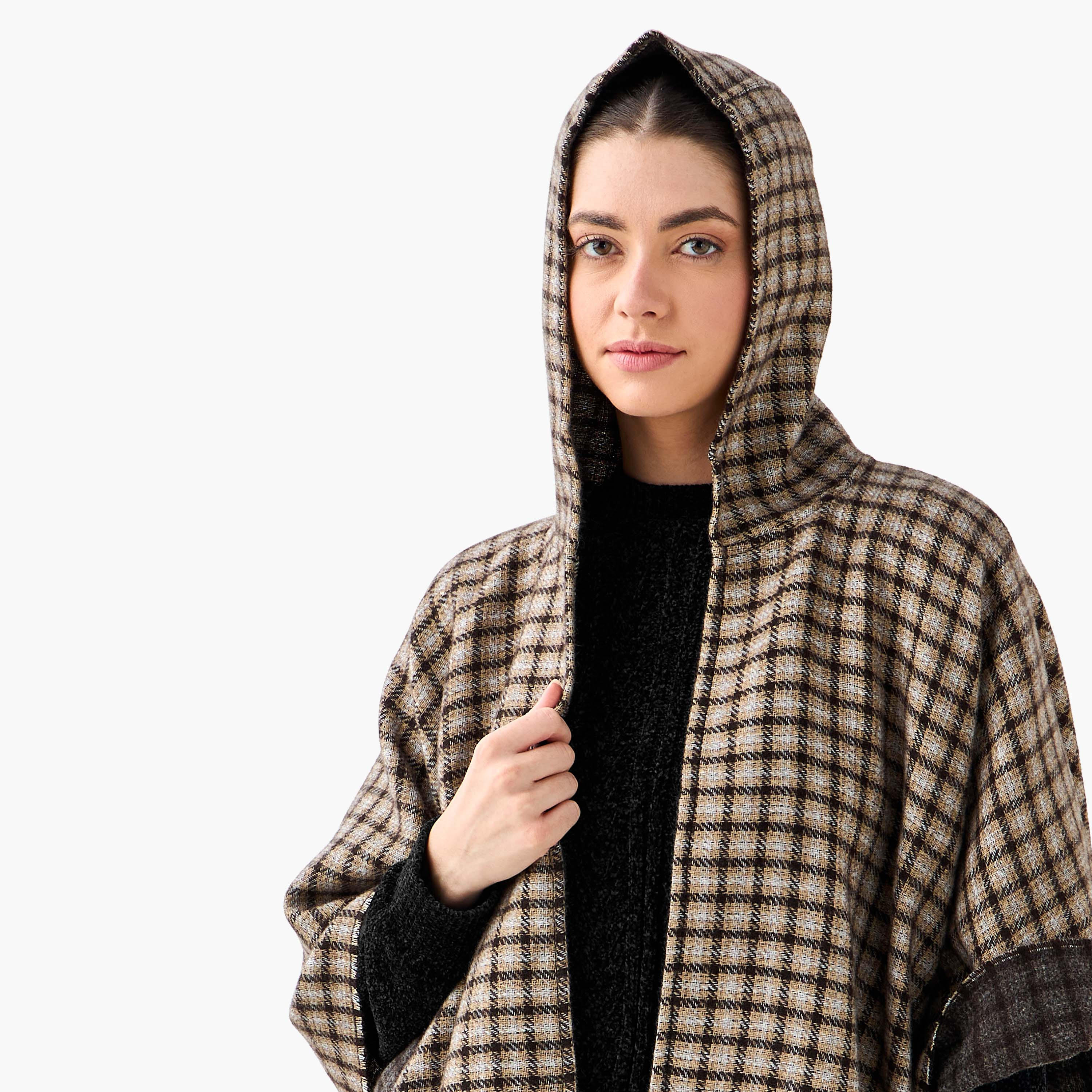 سترة كاب بوليستر بني بقبعة-women-winterwear-cardigansandjumpers-cardigans-image-1