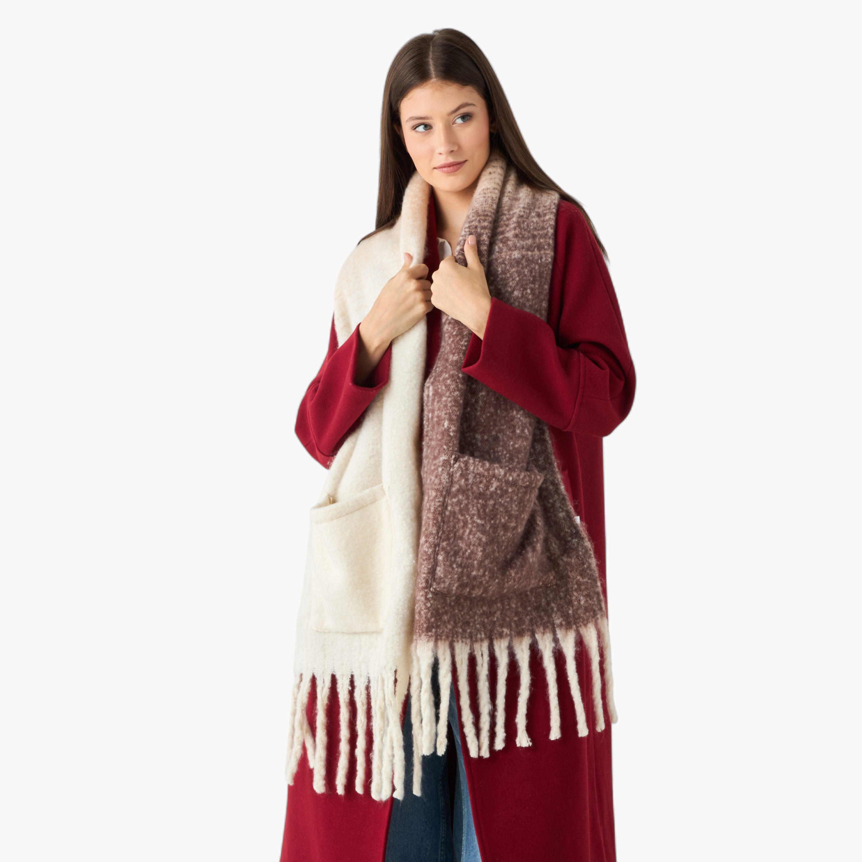 Scarf Fringe Accent Polyester Multicolour-women-winterwear-scarves-image-2