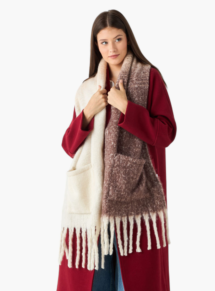 Scarf Fringe Accent Polyester Multicolour-women-winterwear-scarves-image-2