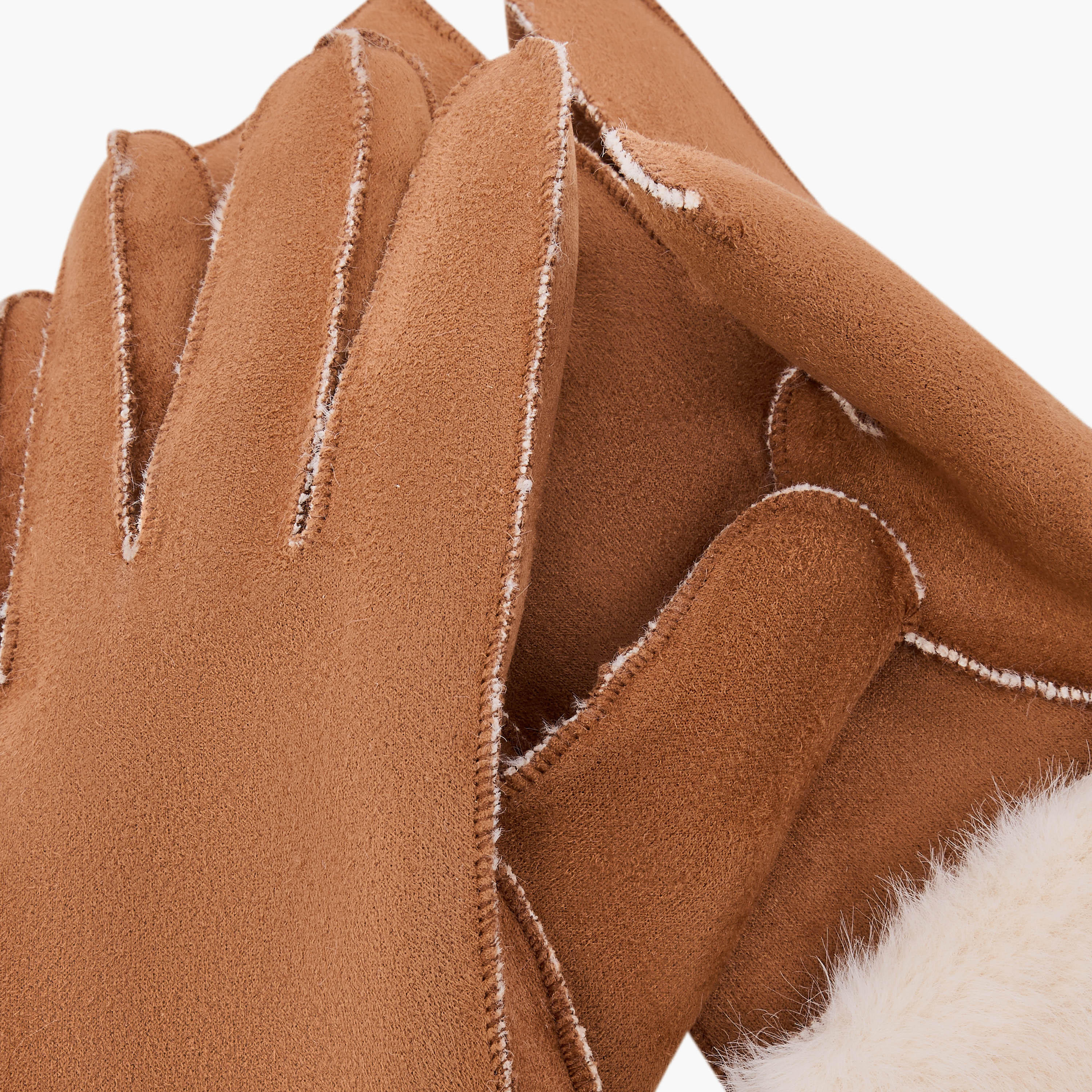 قفازات شتوية بوليستر جلد سويدي بقصة فرو-women-clothingaccessories-gloves-image-2