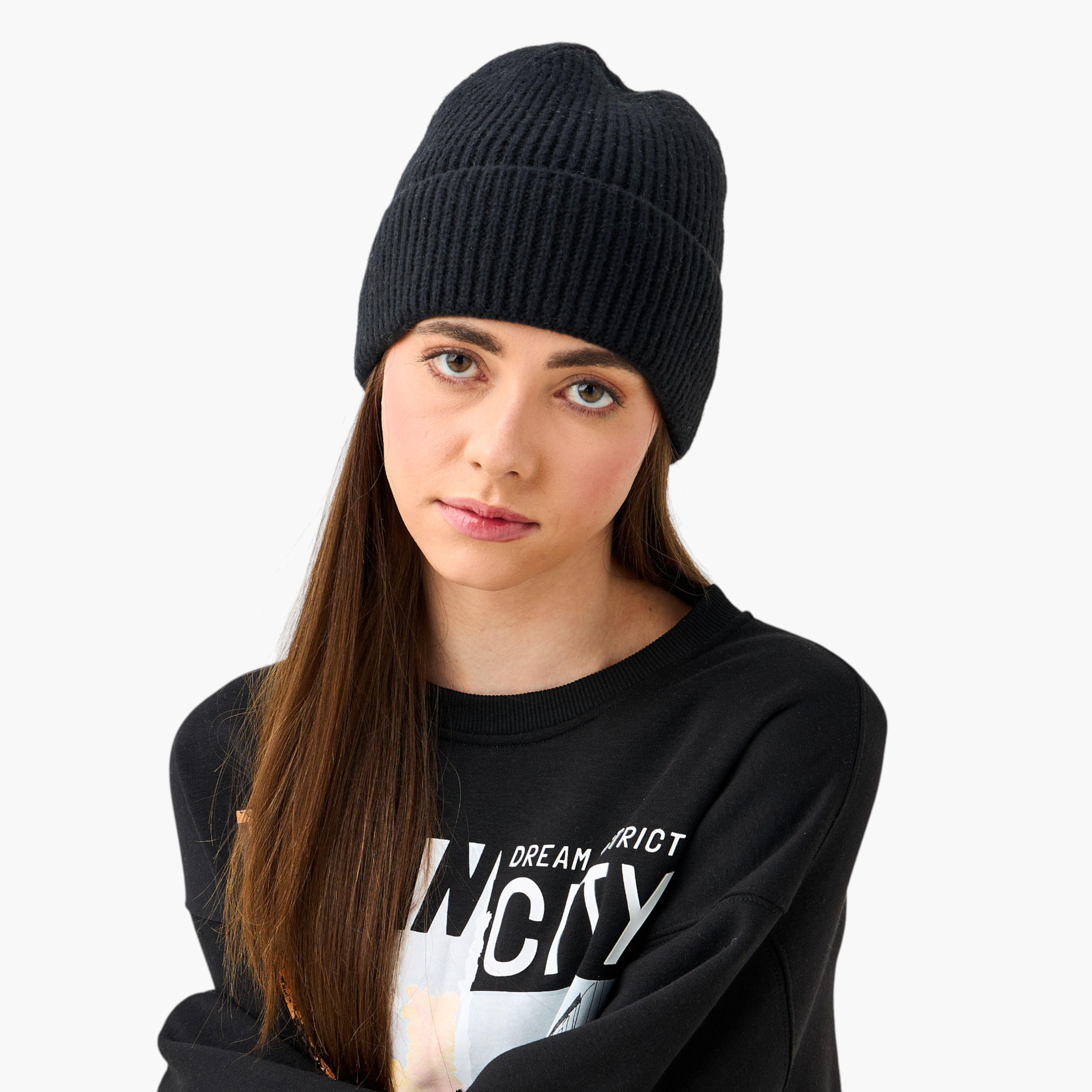 قبعة بيني مضلعة بحافة مطوية-women-clothingaccessories-capsandhats-image-3