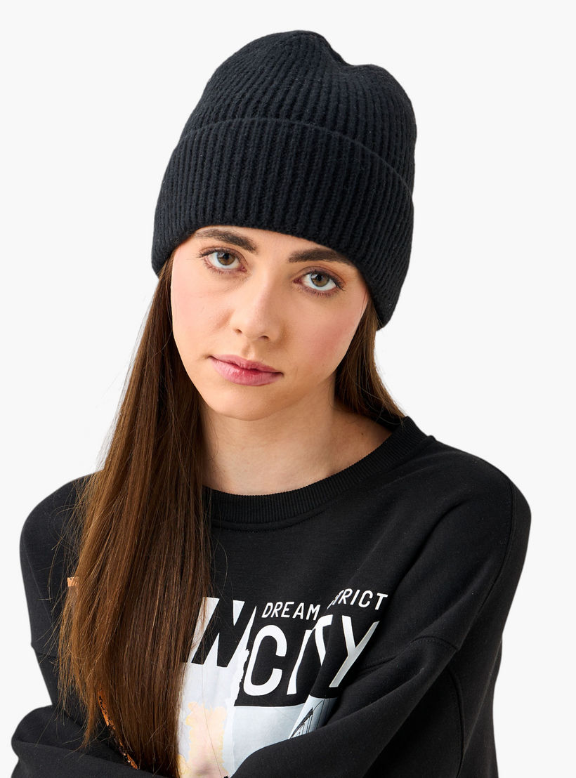 قبعة بيني مضلعة بحافة مطوية-women-clothingaccessories-capsandhats-image-3