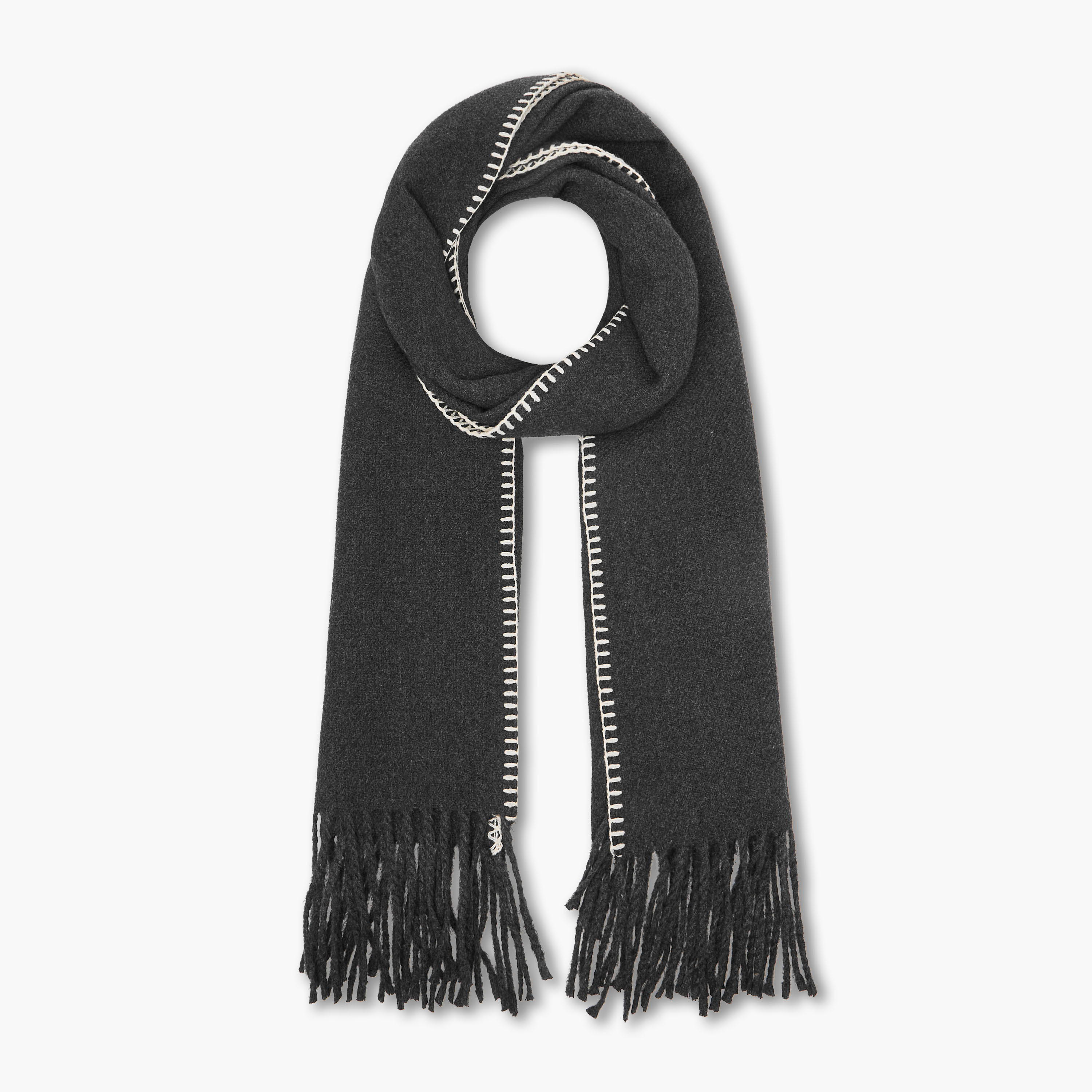 Scarf Polyester Contrast Stitch Grey-women-winterwear-scarves-image-1