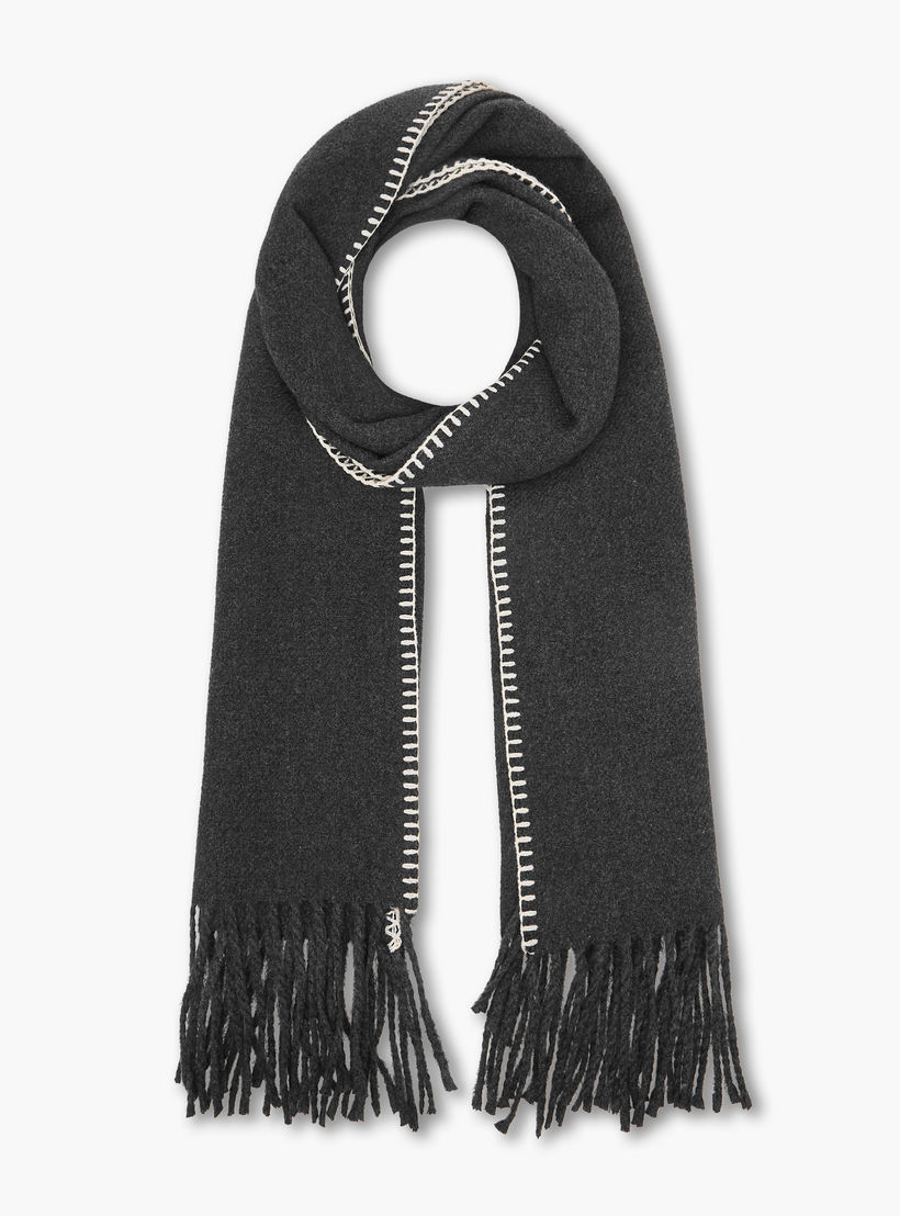 Scarf Polyester Contrast Stitch Grey-women-winterwear-scarves-image-1