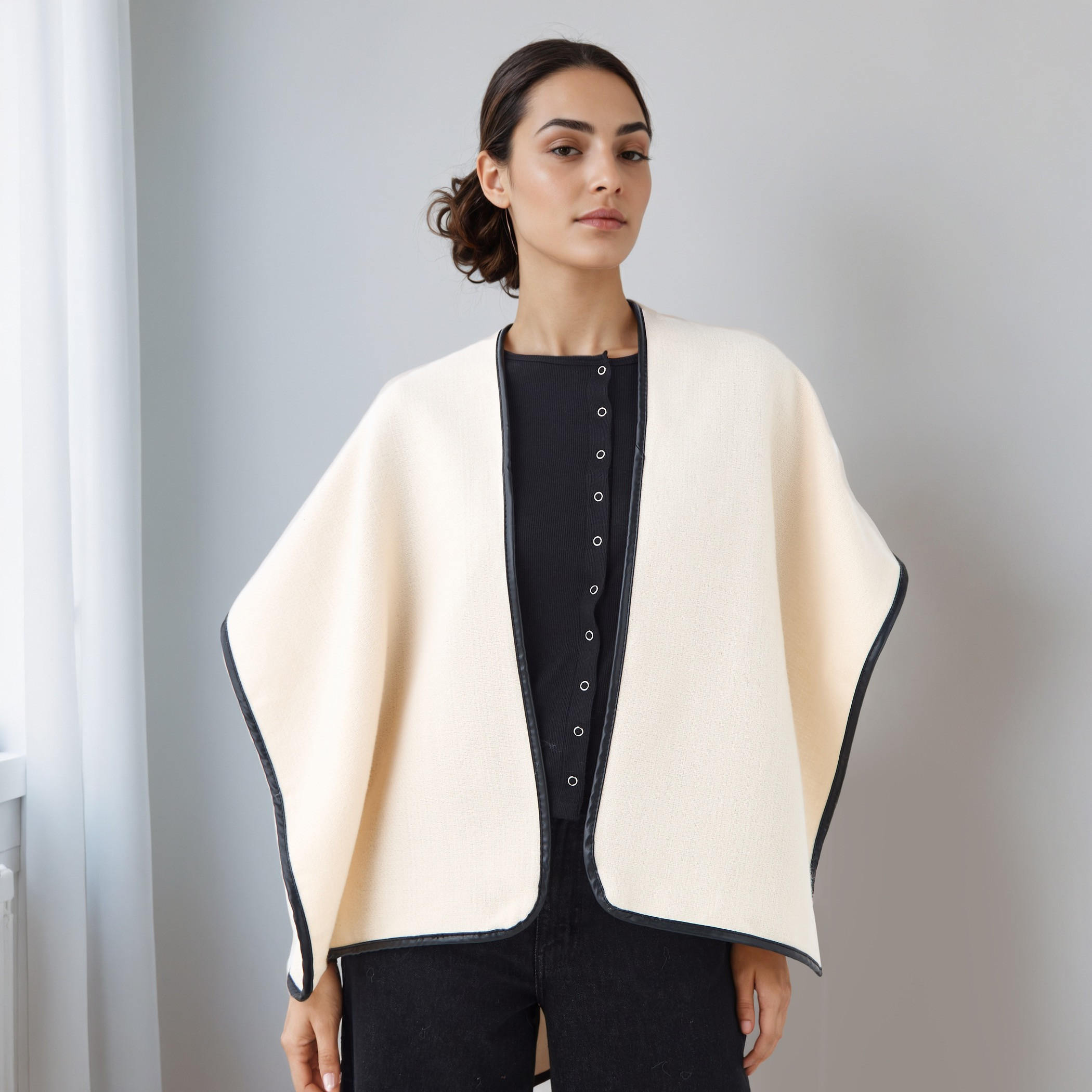 Cape Trim Polyester Textured-women-winterwear-cardigansandjumpers-cardigans-image-1