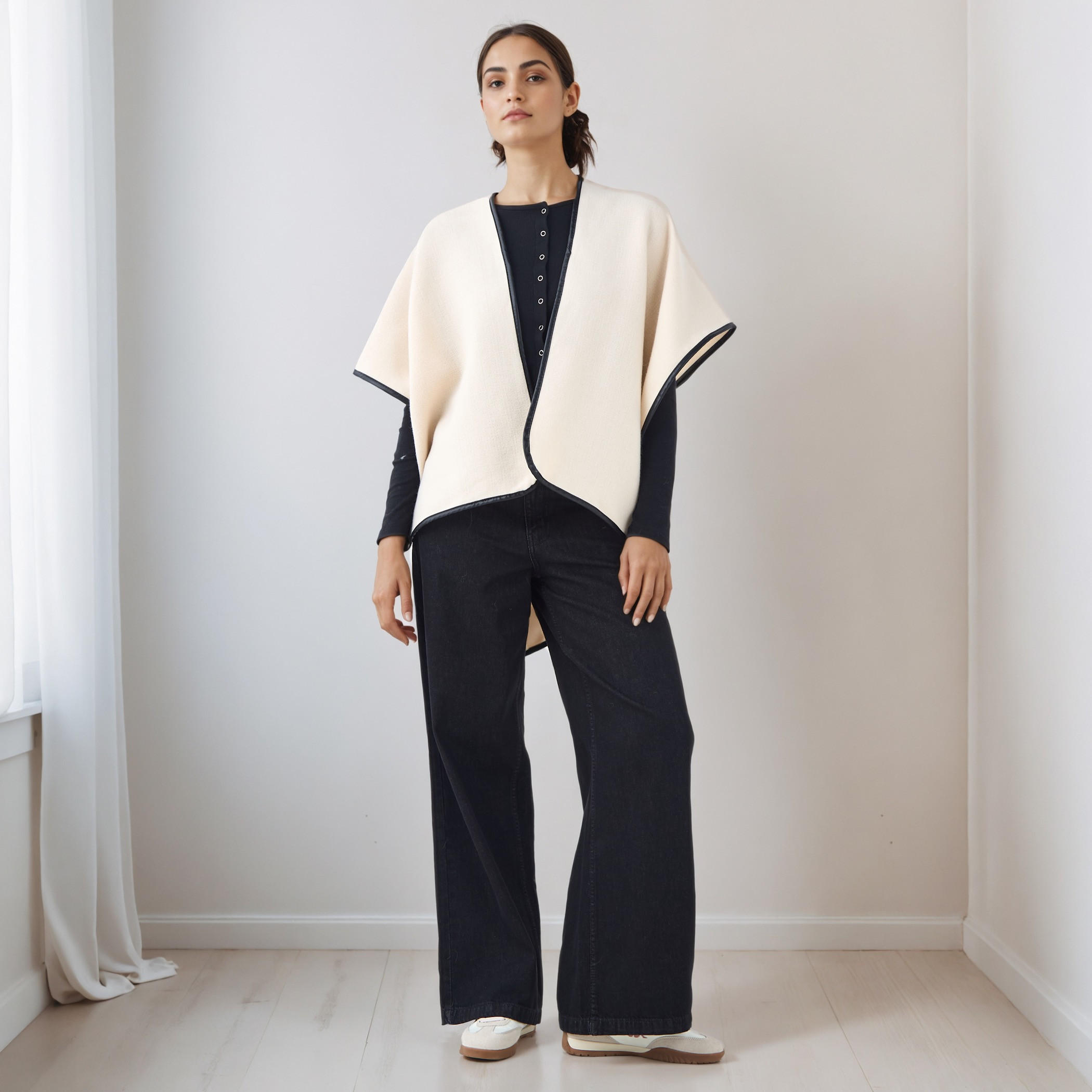Cape Trim Polyester Textured-women-winterwear-cardigansandjumpers-cardigans-image-2