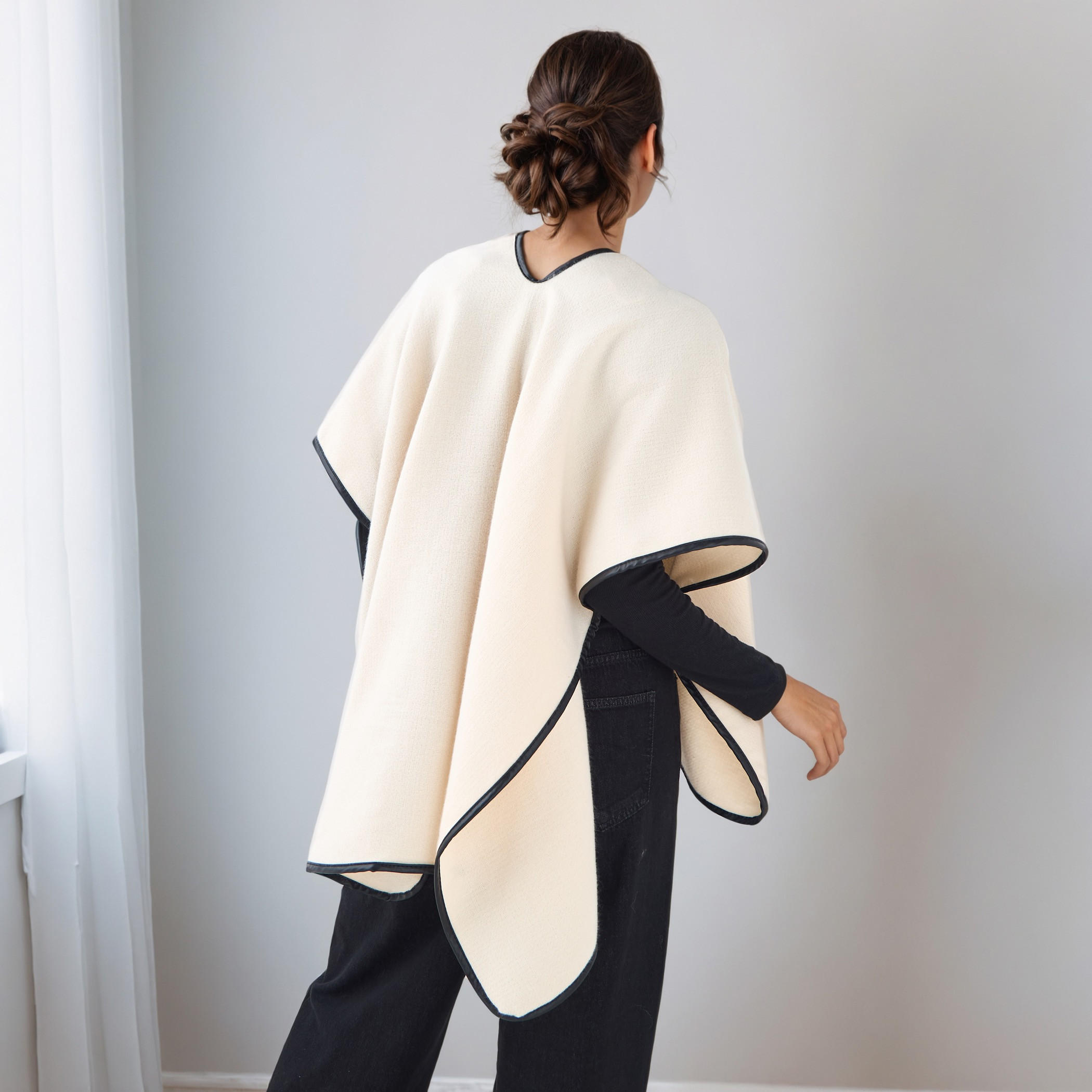 Cape Trim Polyester Textured-women-winterwear-cardigansandjumpers-cardigans-image-3