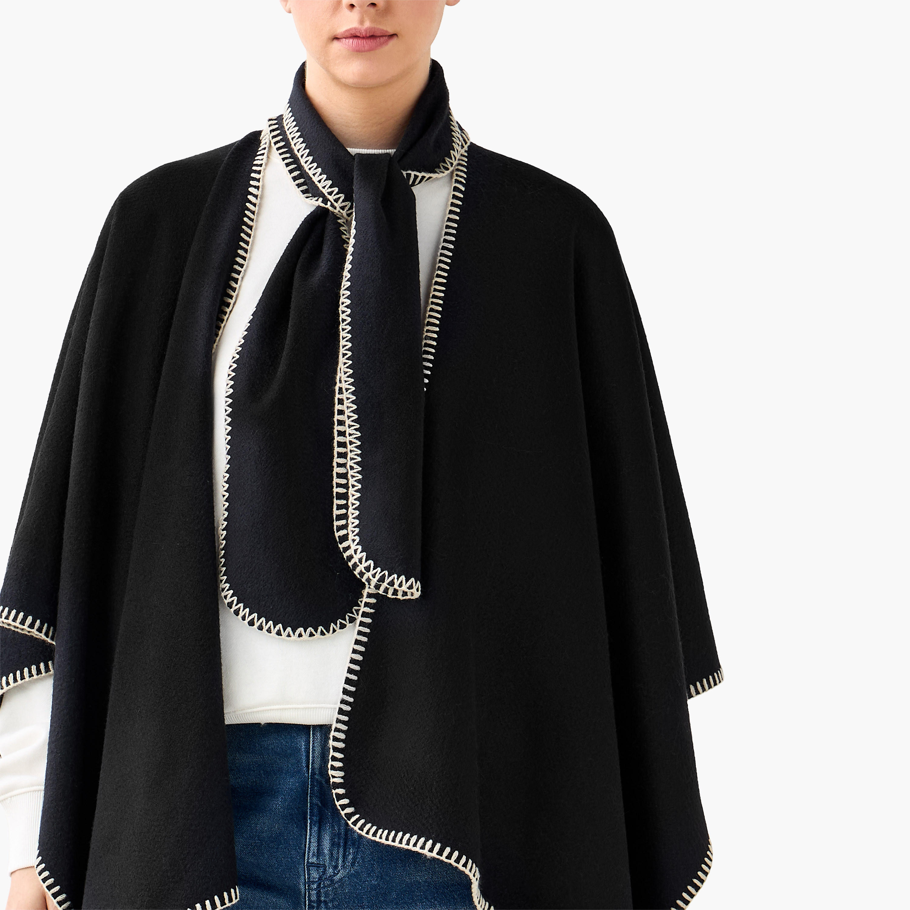 Cape Tie Neck Polyester Black-women-winterwear-scarves-image-2