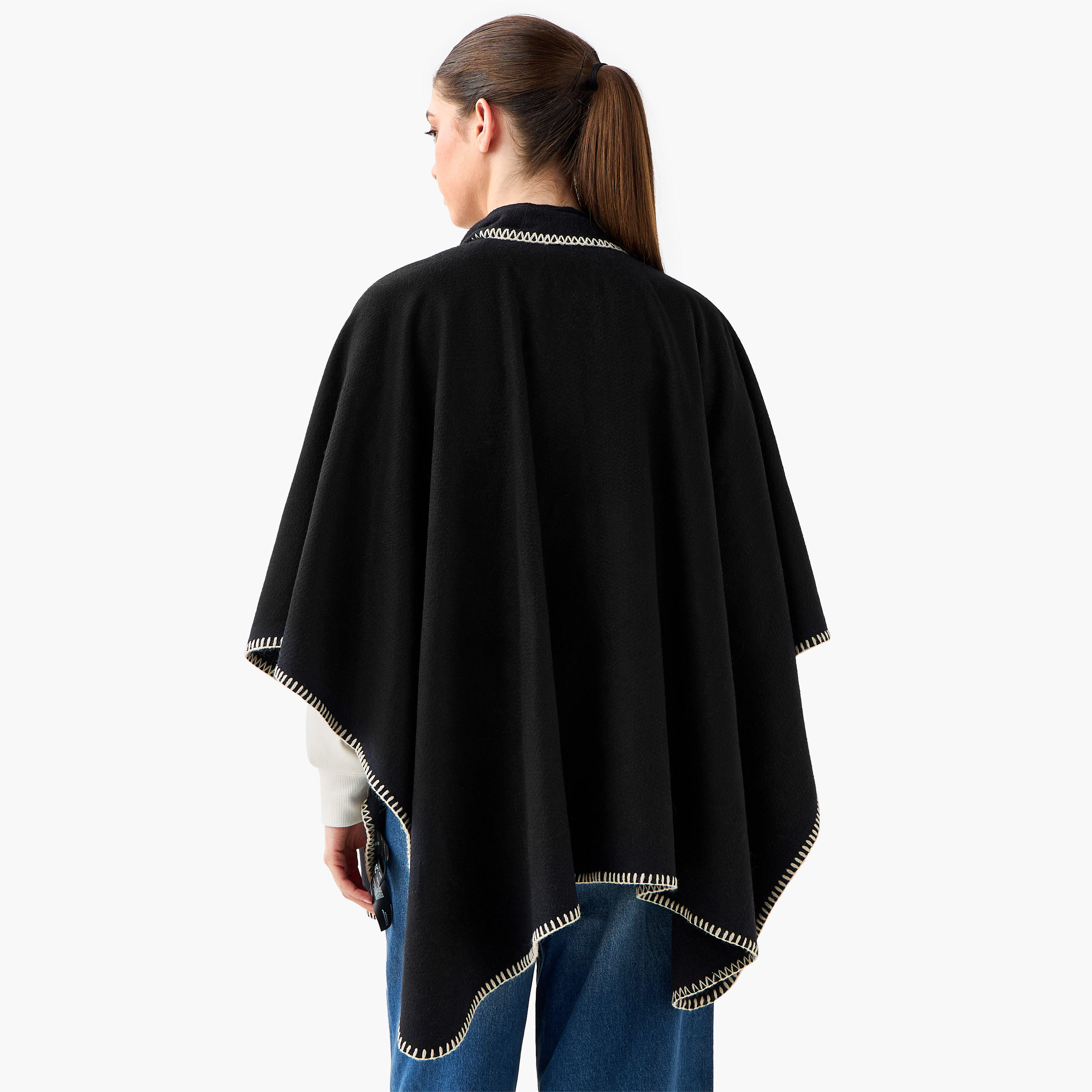 Cape Tie Neck Polyester Black-women-winterwear-scarves-image-3