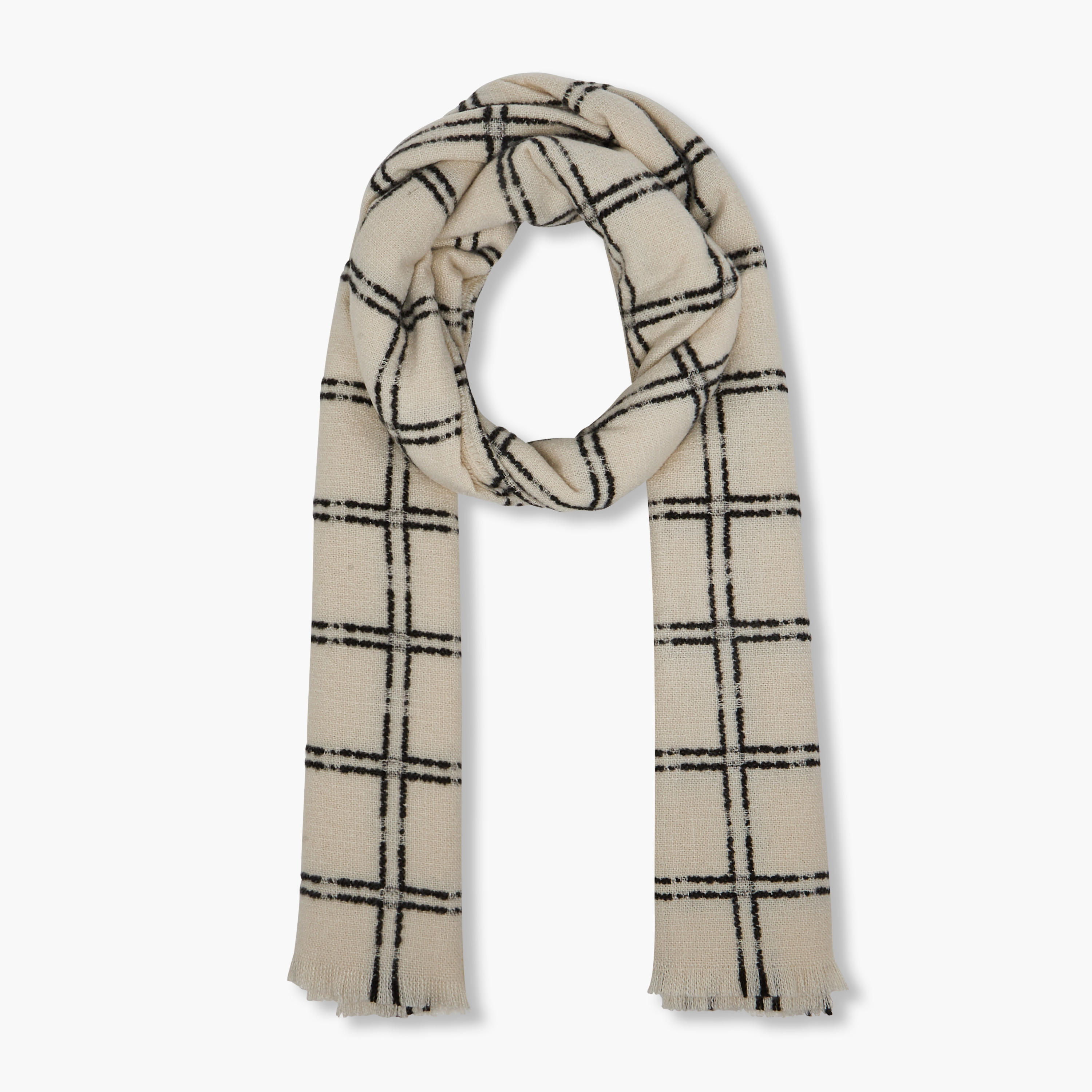 وشاح بوليستر كاروهات باللون الكريمي-women-winterwear-scarves-image-5