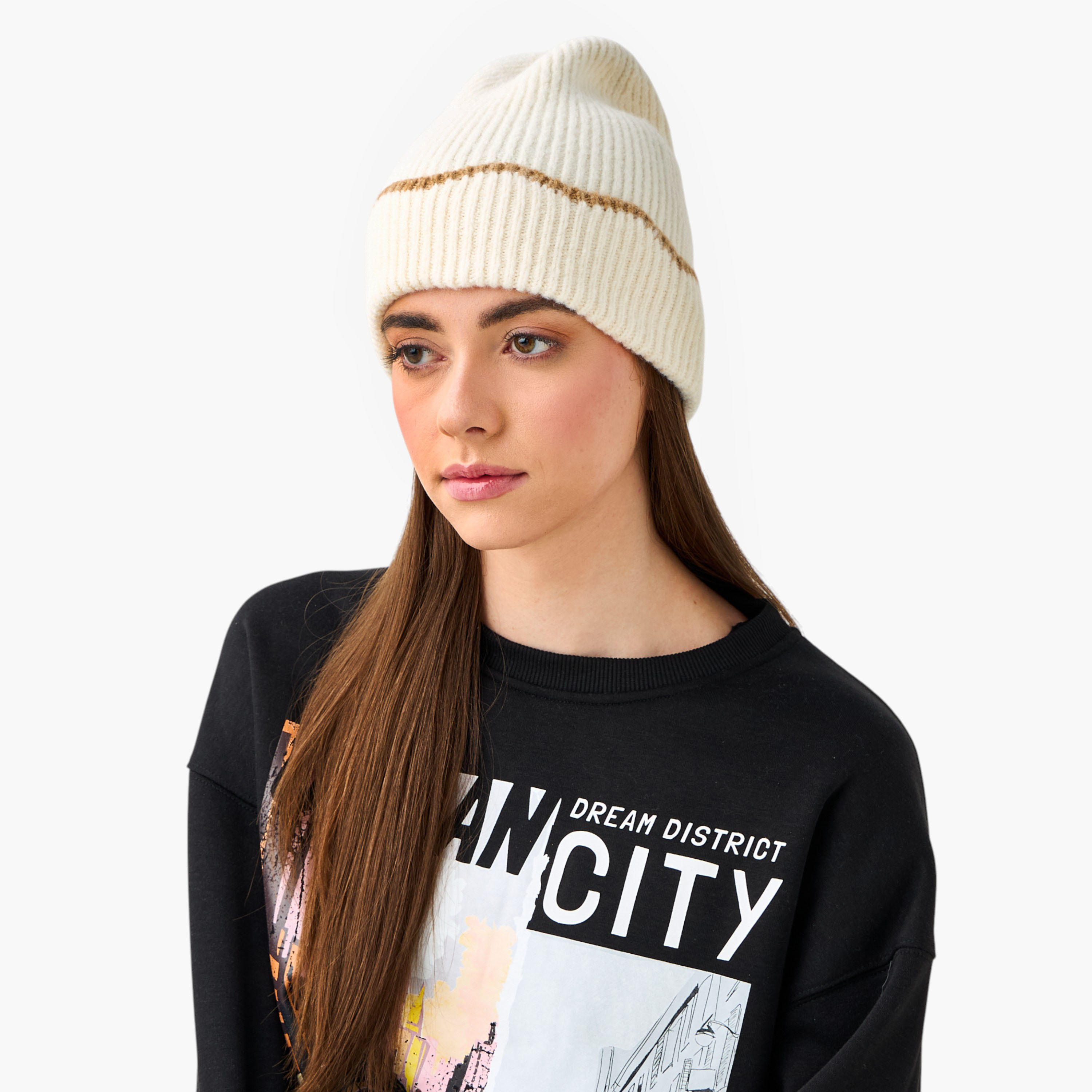 قبعة بيني بتفاصيل حافة محبوكة-women-clothingaccessories-capsandhats-image-3