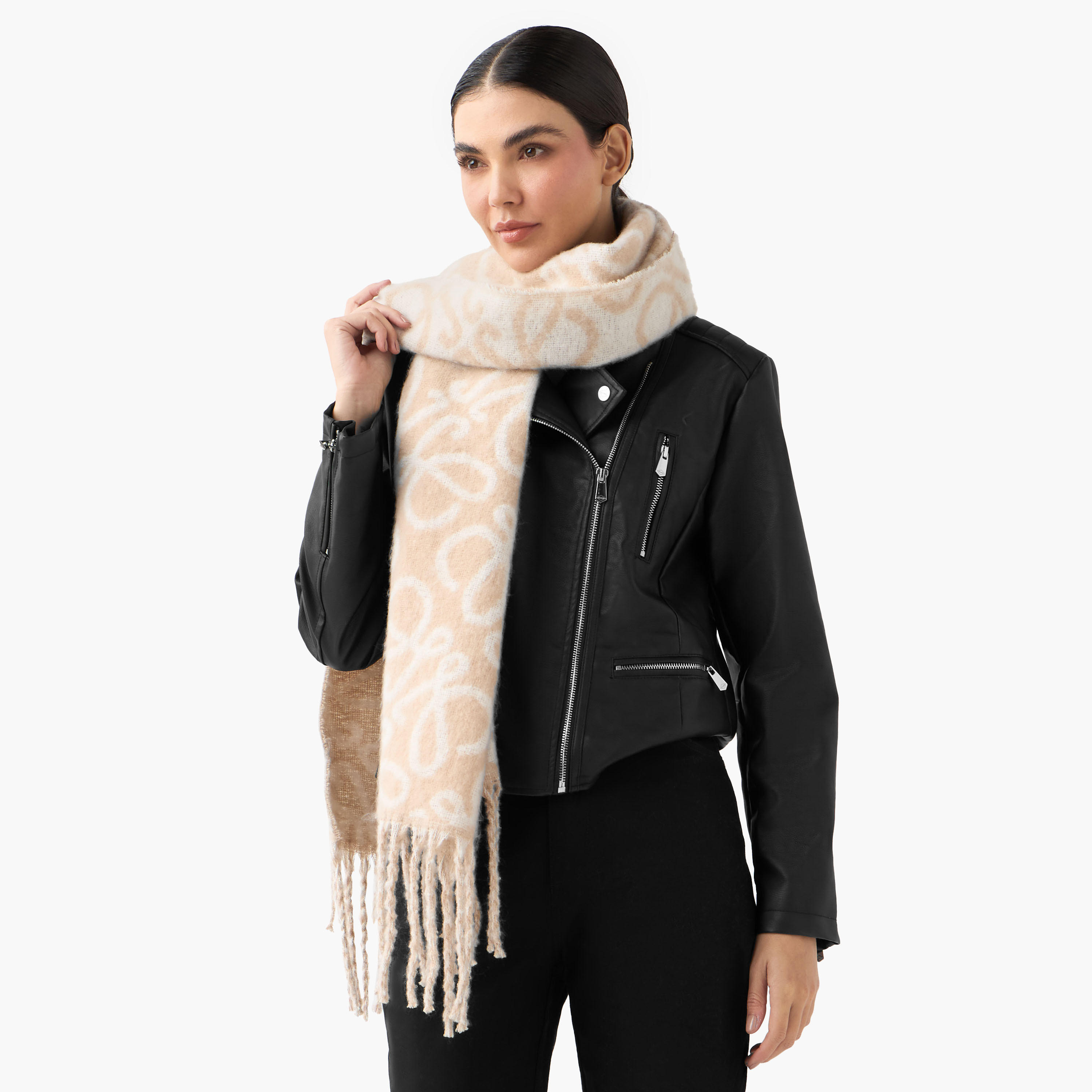 Scarf Fringe Accent Polyester Multicolour-women-winterwear-scarves-image-2