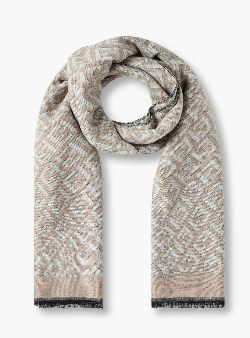 Scarf Monogram Print with Fringe Detail Multicolour-women-winterwear-scarves-image-1