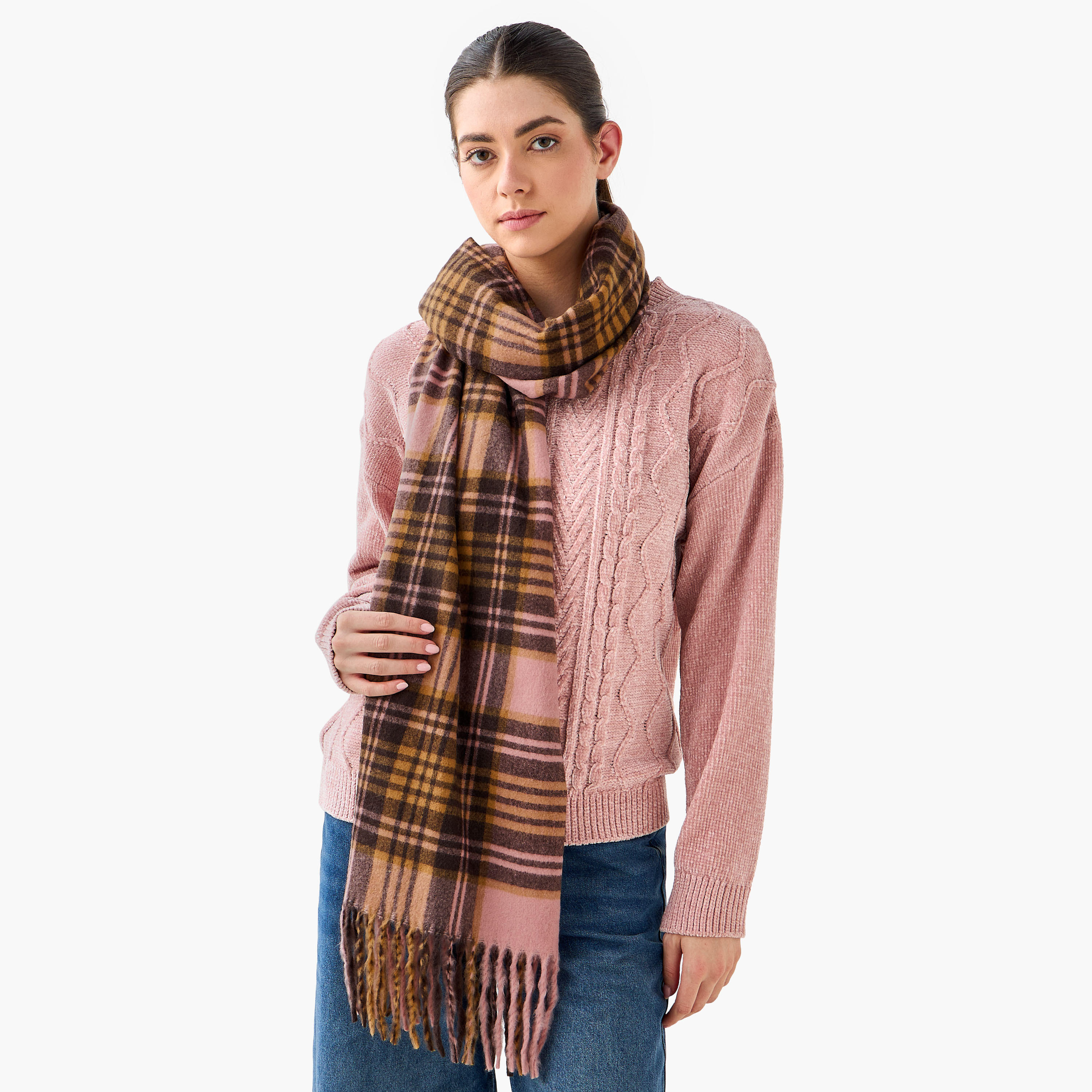 وشاح بوليستر ملون كاروهات-women-winterwear-scarves-image-4
