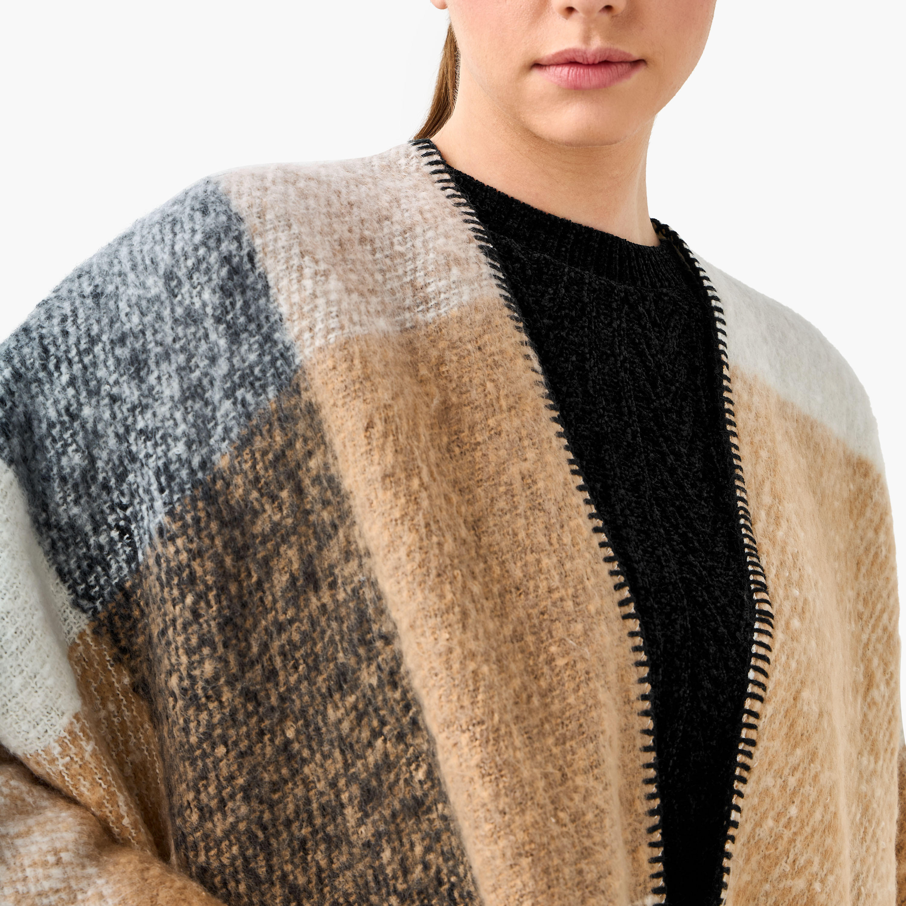 سترة كاب بوليستر كاروهات متعددة الألوان-women-winterwear-scarves-image-1