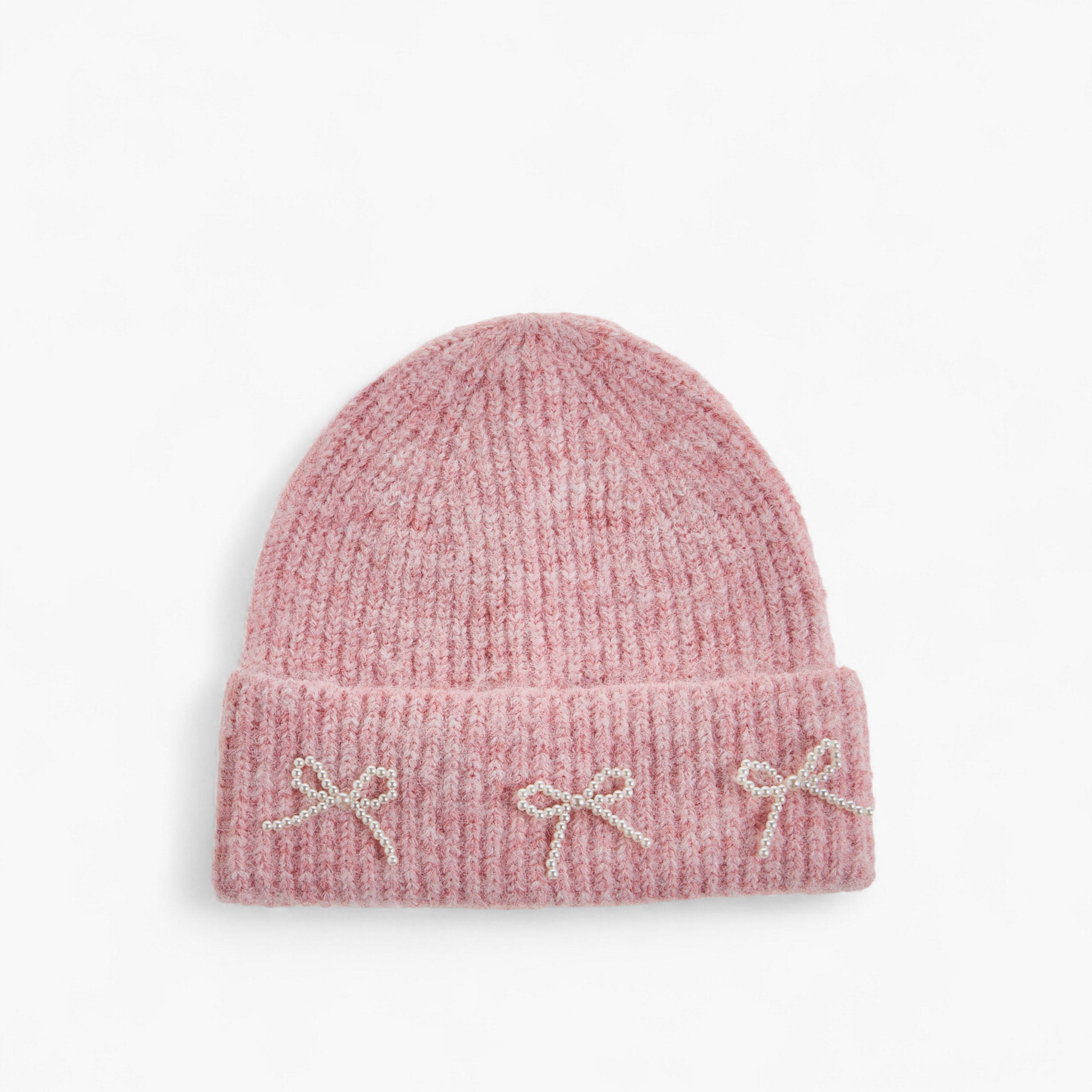 Ribbed Pearl Bow Detail Beanie-women-clothingaccessories-capsandhats-image-1