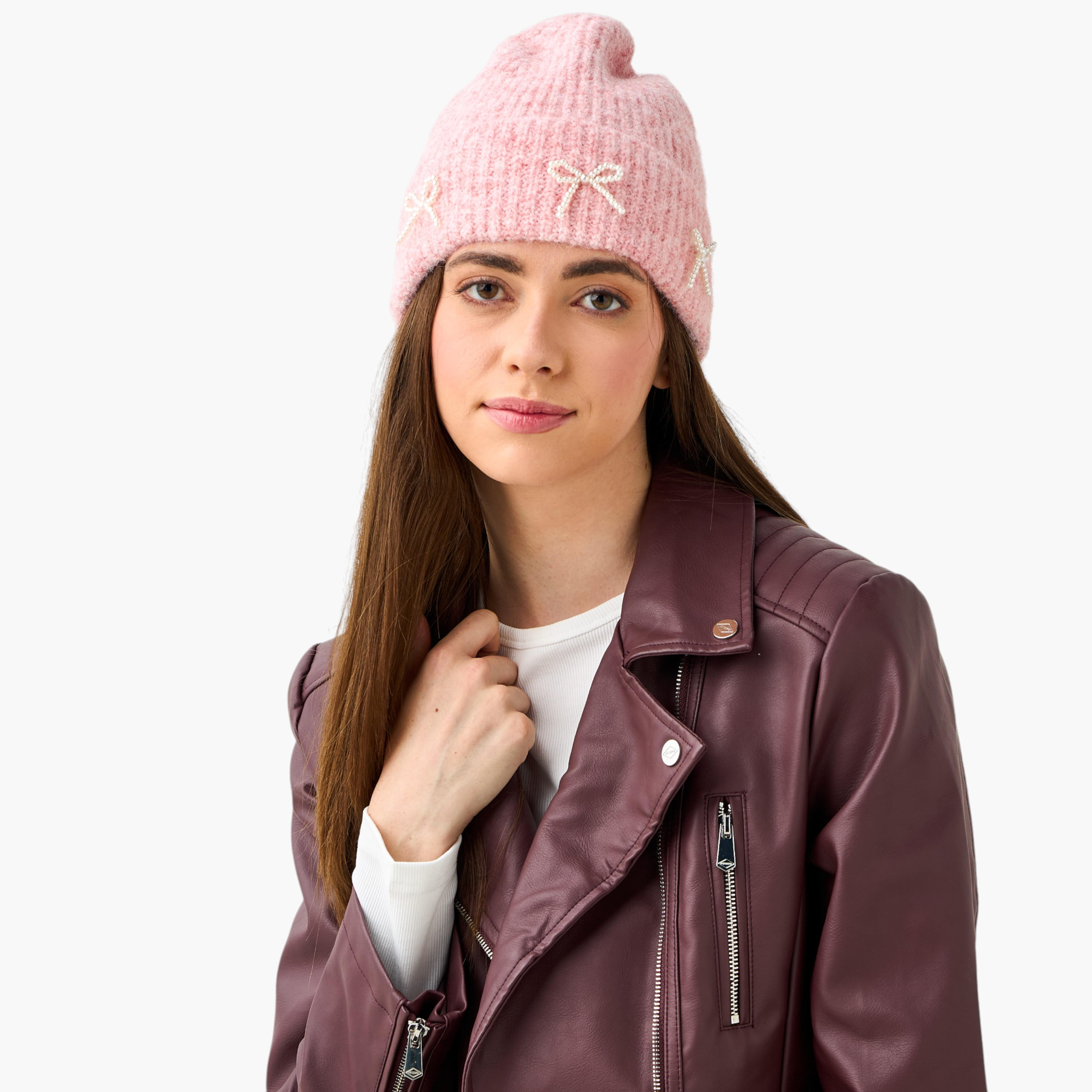 Ribbed Pearl Bow Detail Beanie-women-clothingaccessories-capsandhats-image-2