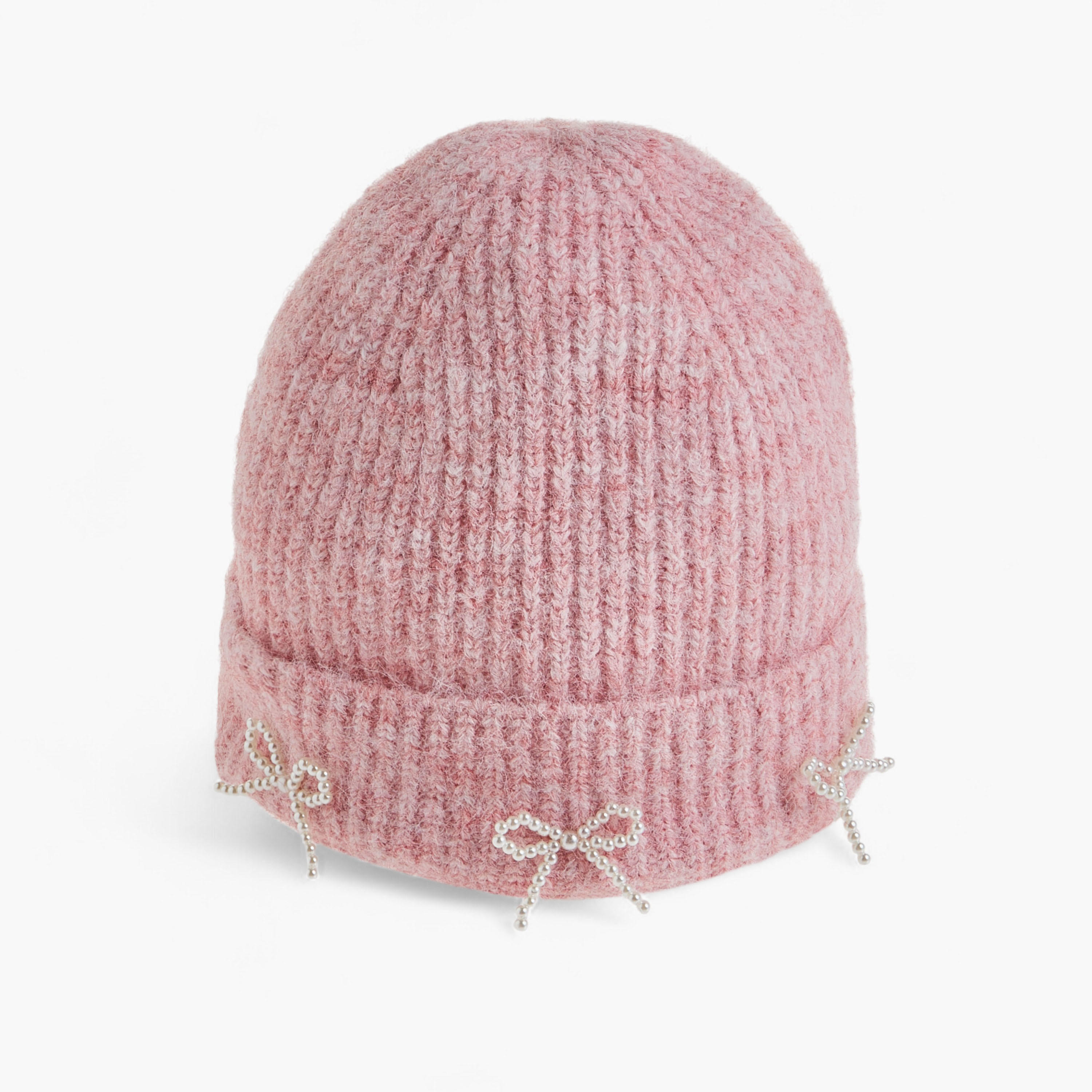 Ribbed Pearl Bow Detail Beanie-women-clothingaccessories-capsandhats-image-4
