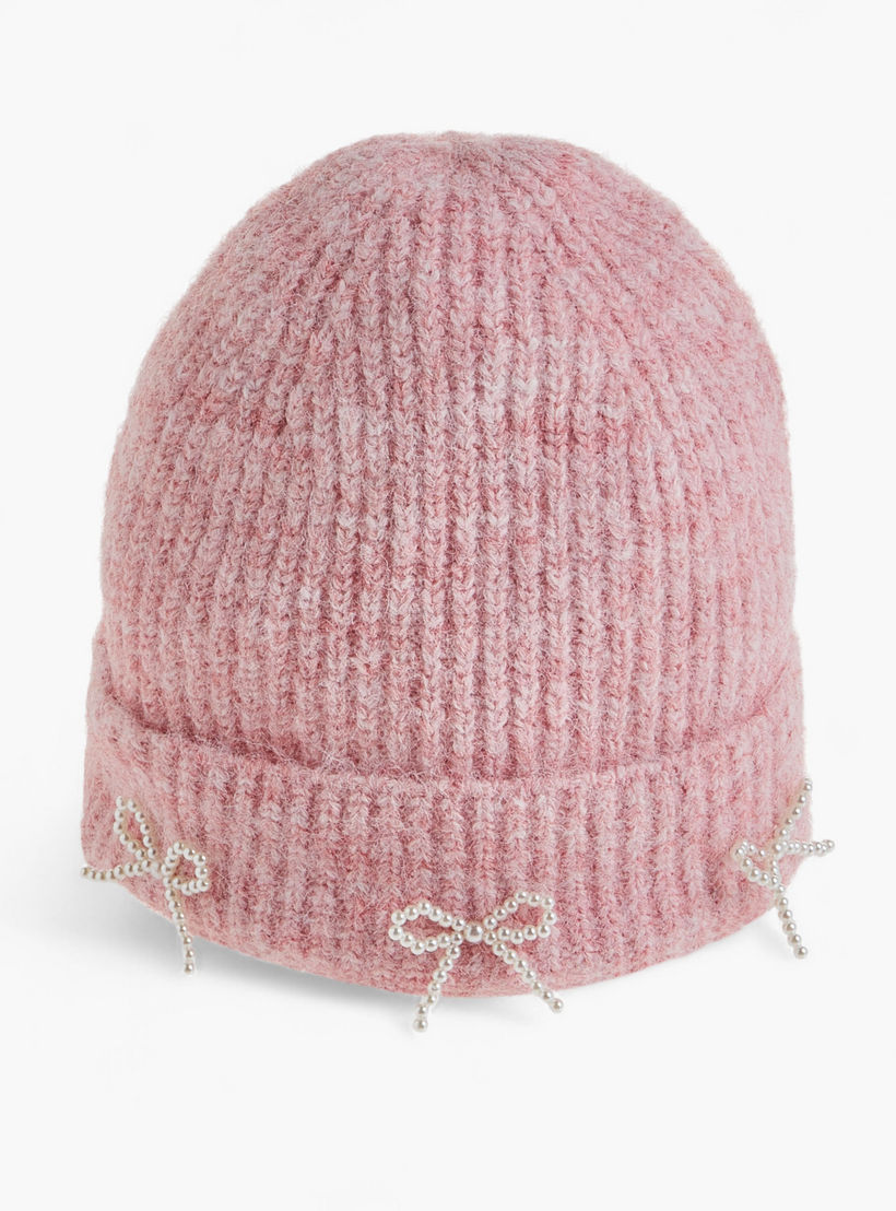 Ribbed Pearl Bow Detail Beanie-women-clothingaccessories-capsandhats-image-4